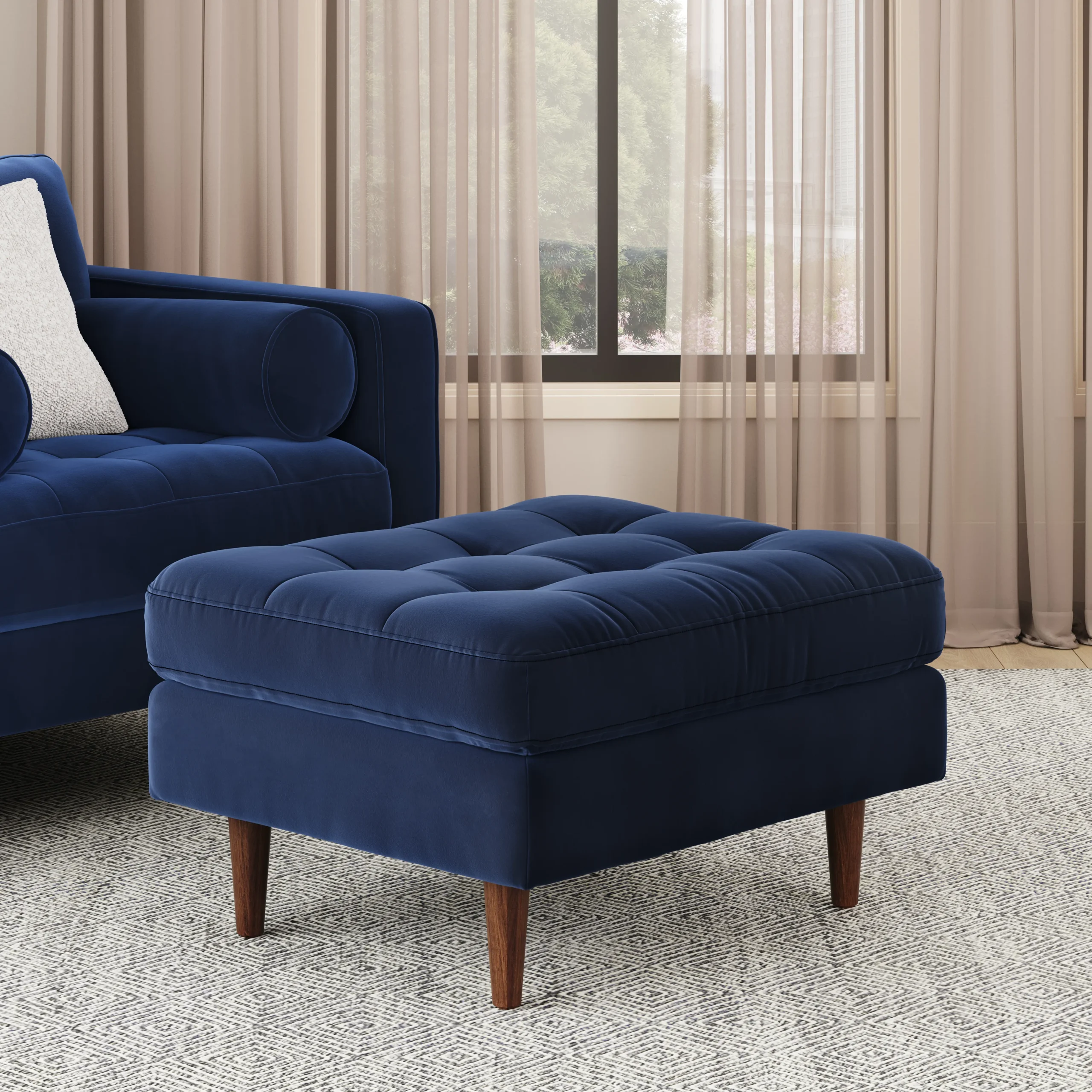 Sven 30_ Velvet Ottoman - Plush Cascadia Blue