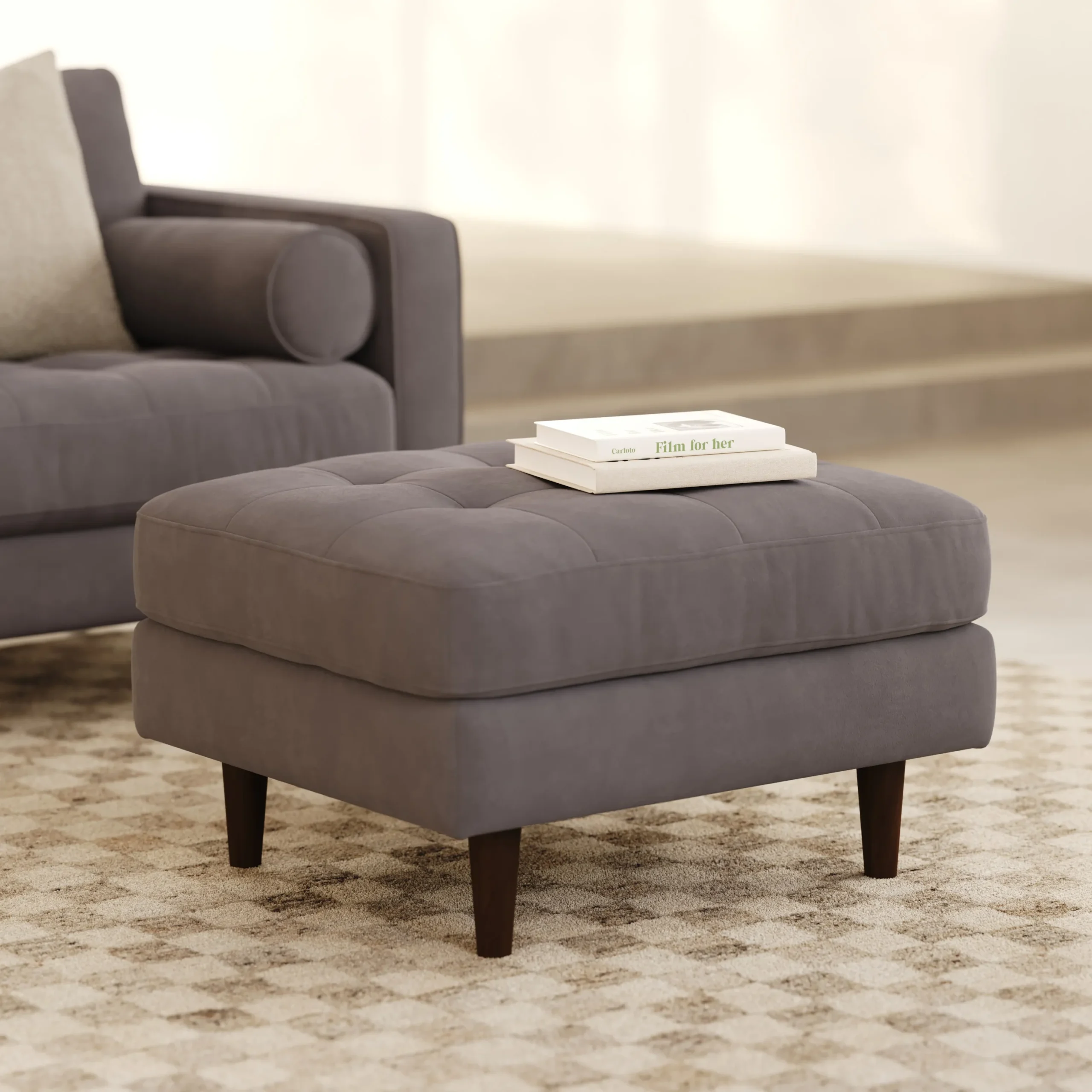 Sven 30_ Velvet Ottoman - Hale Warm Gray