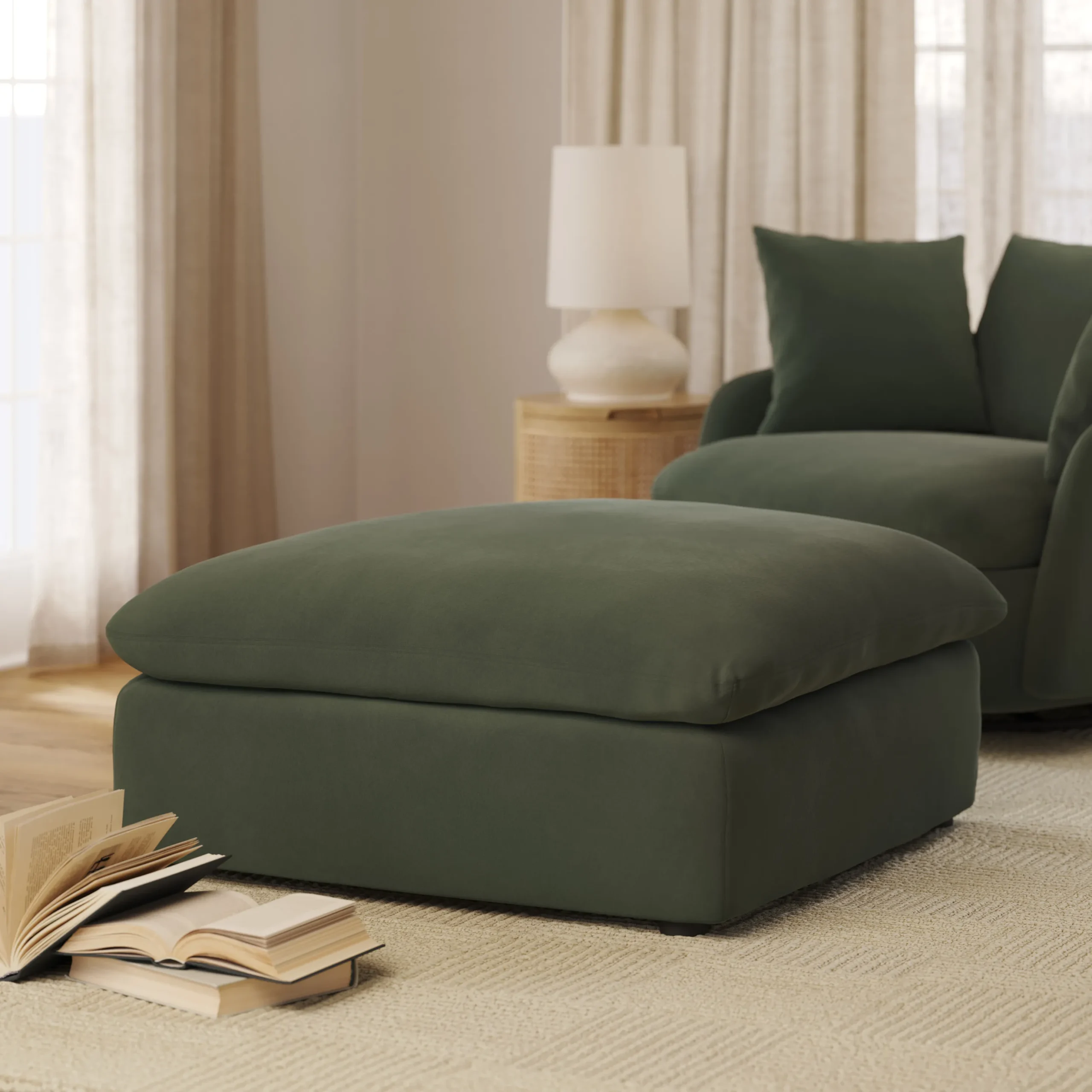 Leigh 41_ Velvet Ottoman - Hale Fir Green