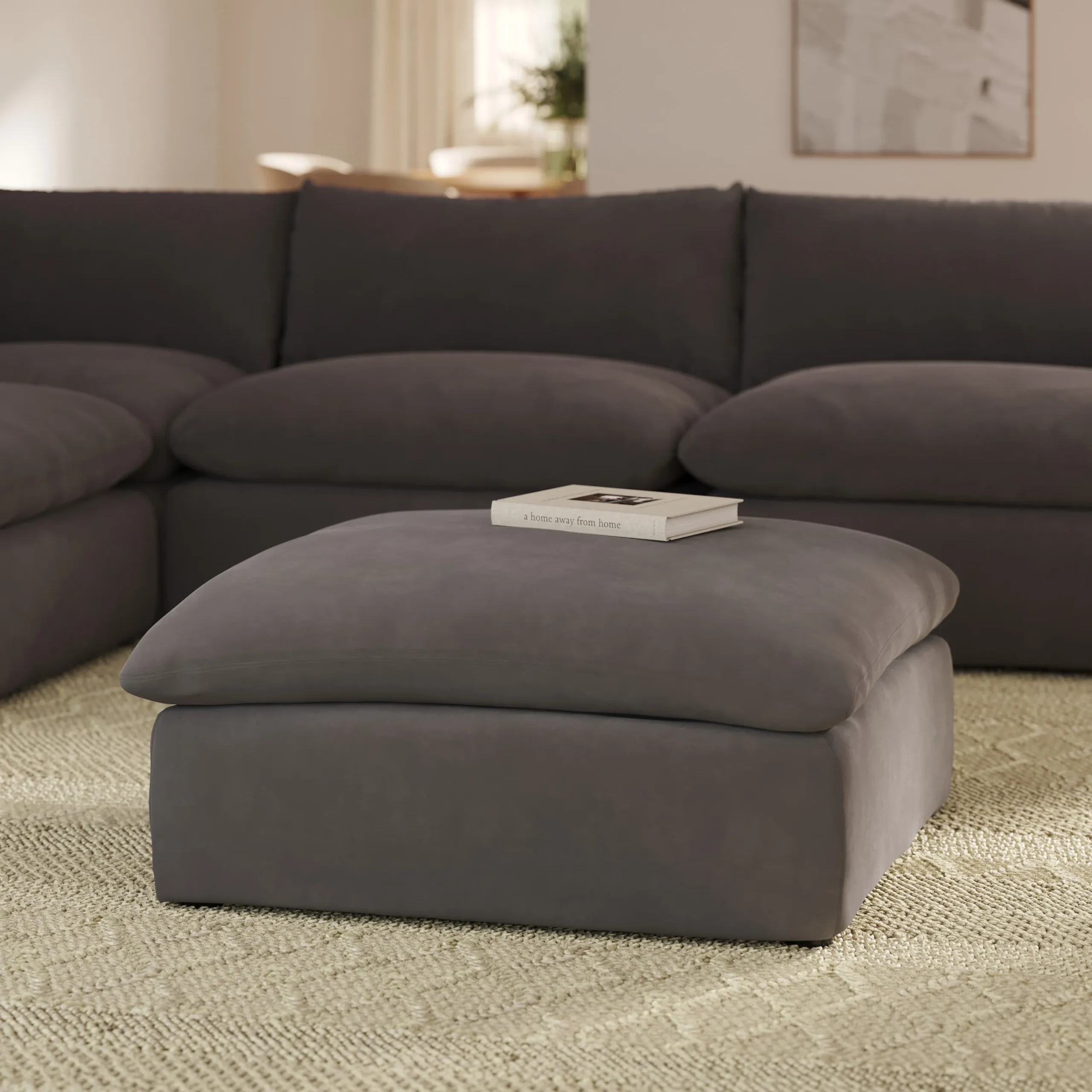 Leigh 41_ Velvet Ottoman - Hale Warm Gray