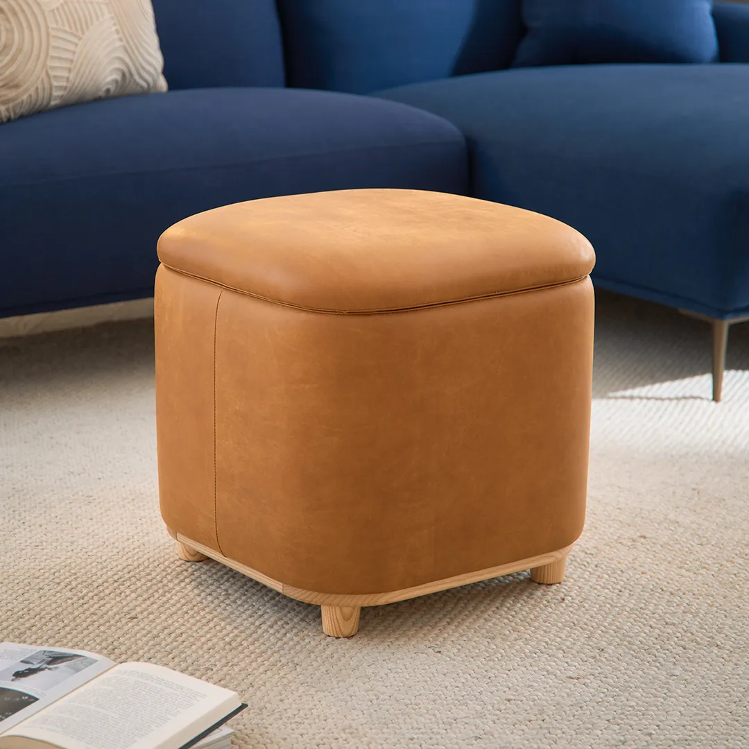 Maribo 19_ Leather Storage Ottoman - Rawhide Tan - Image 2