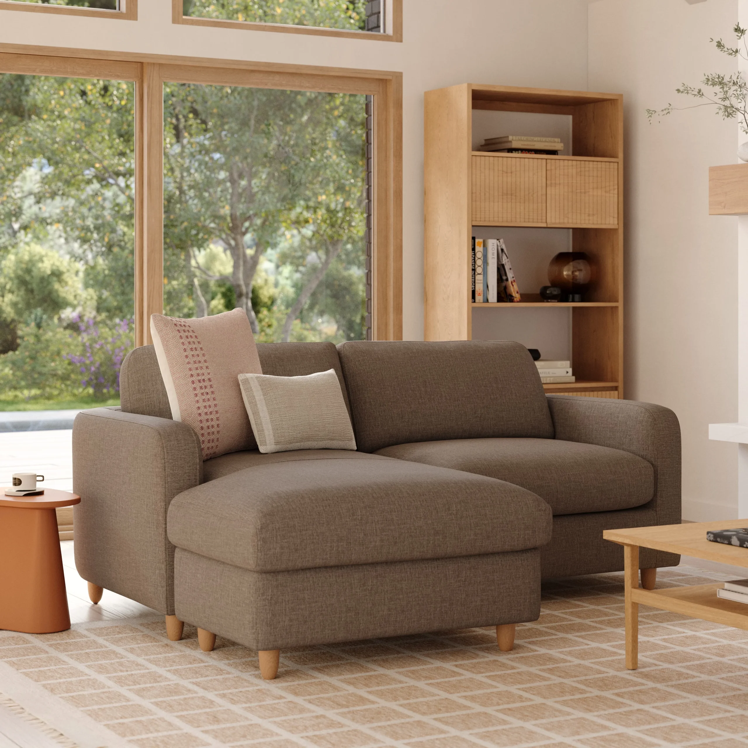 Vati 80_ Left Storage Sectional - Natural Oak and Buckler Brown