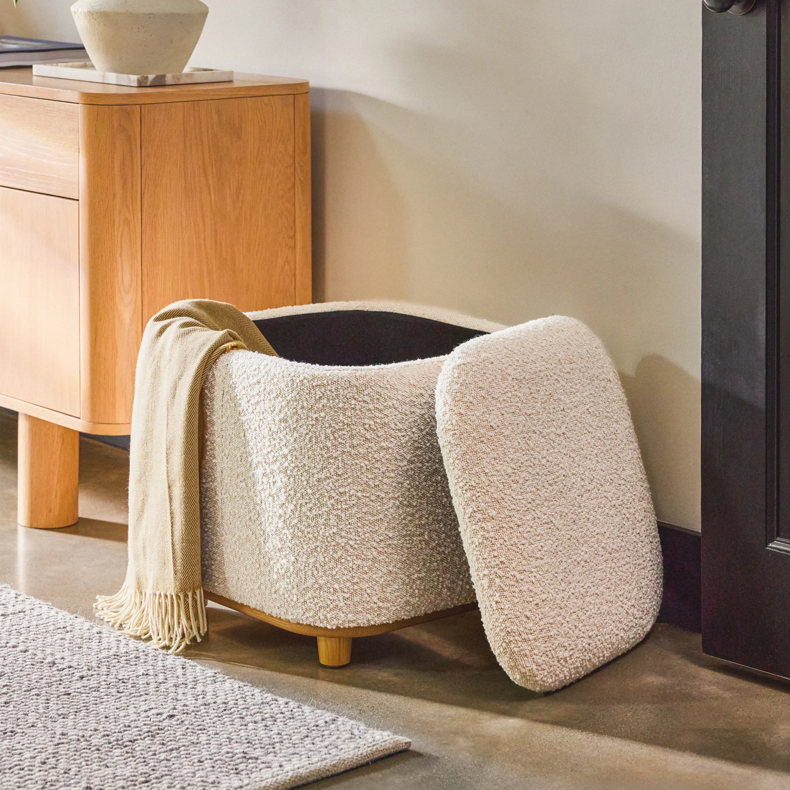 Maribo 19_ Storage Ottoman - Ivory Bouclé - Image 2