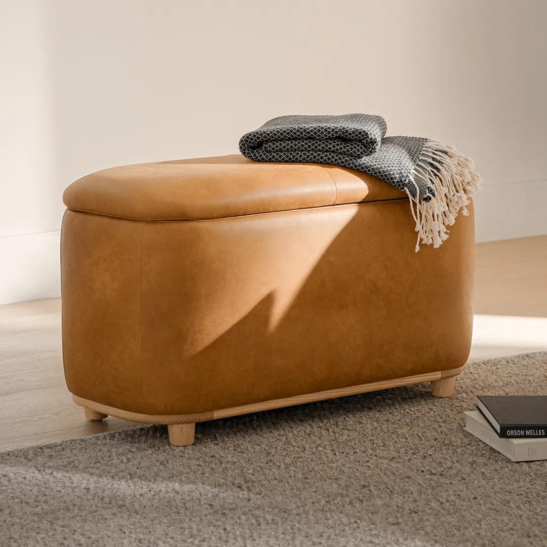 Maribo 32_ Leather Storage Ottoman - Rawhide Tan - Image 2