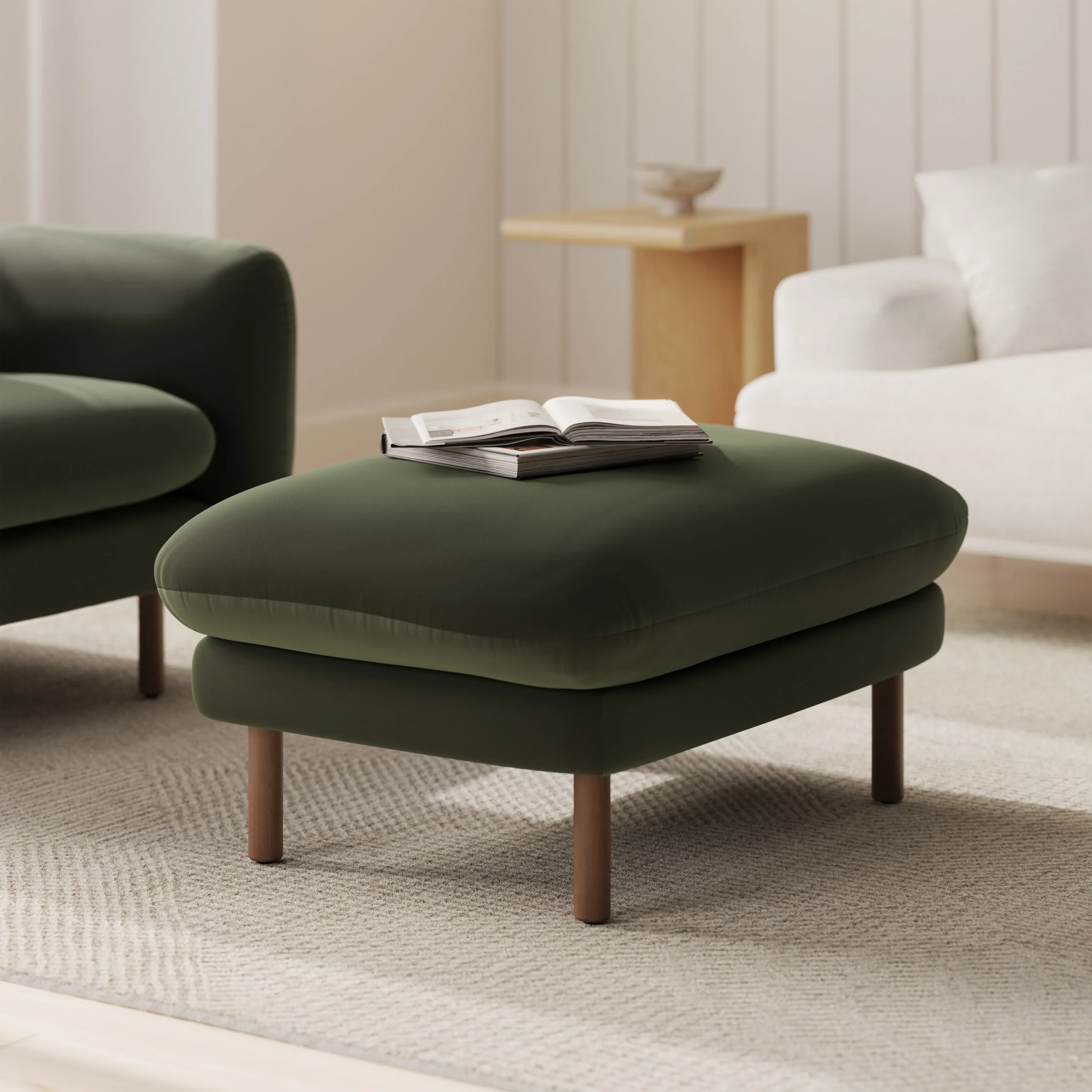 Sanders 35.5_ Velvet Ottoman - Plush Pacific Green