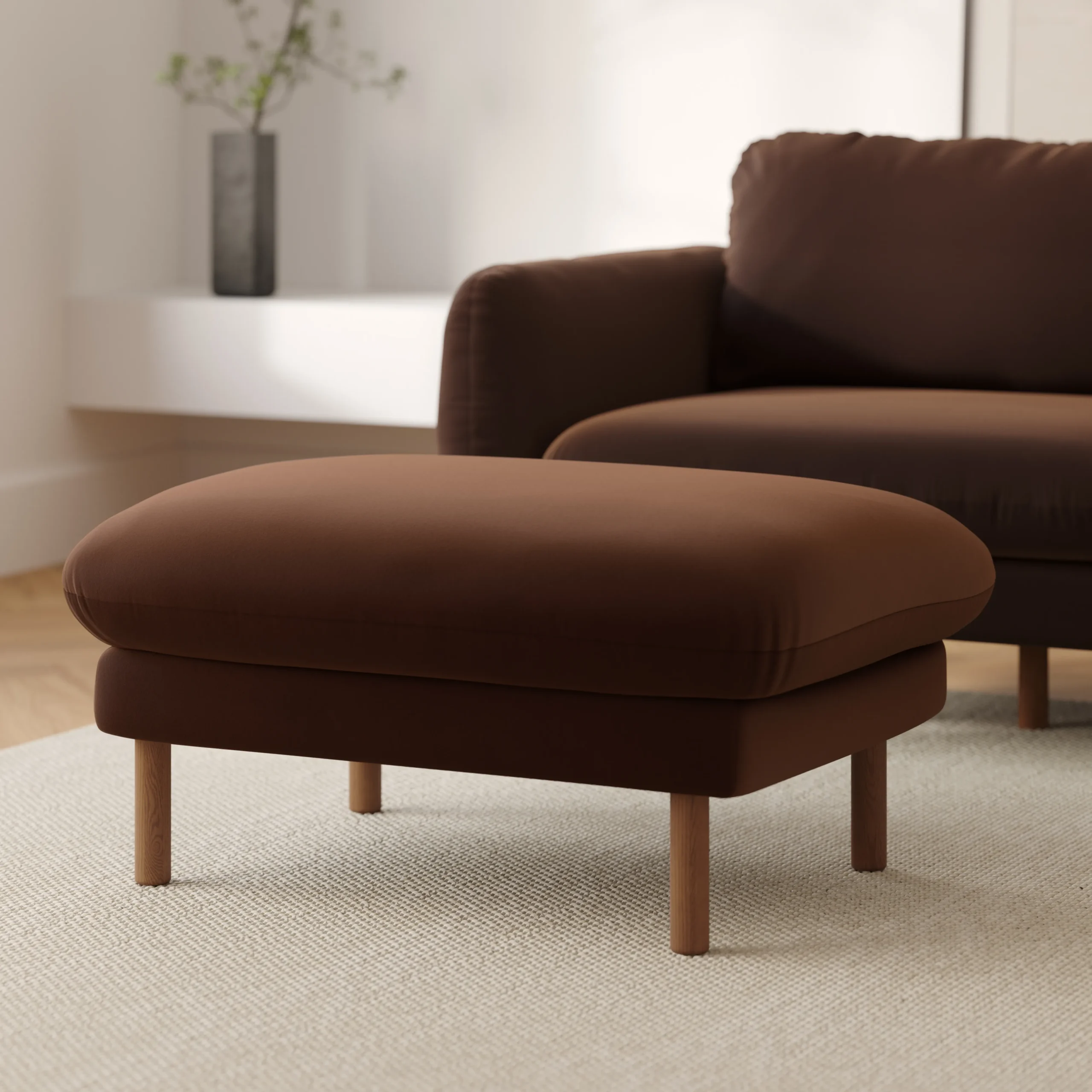 Sanders 35.5_ Velvet Ottoman - Plush Pacific Brown