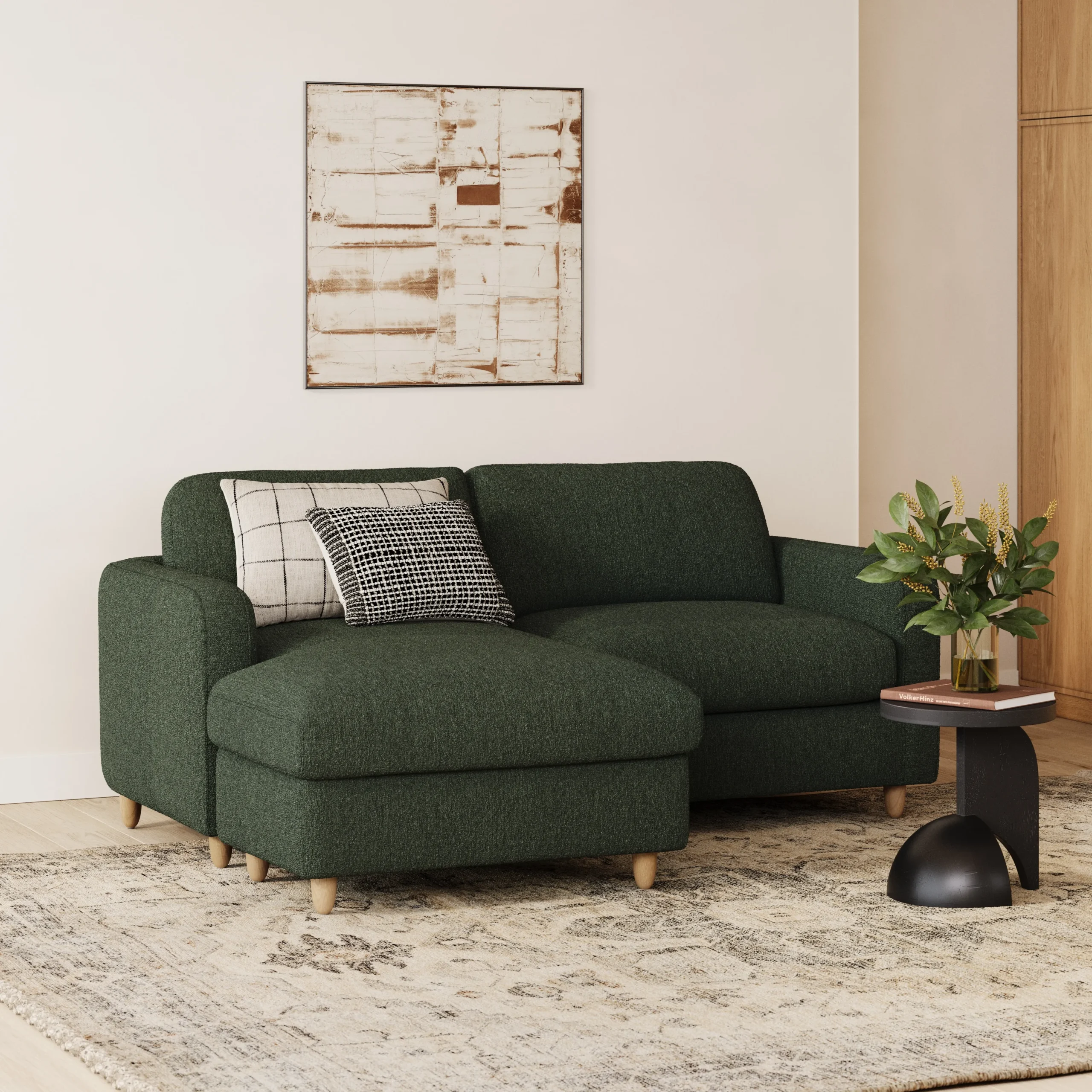 Vati 80_ Left Storage Sectional - Natural Oak and Green Wool Bouclé - Image 2