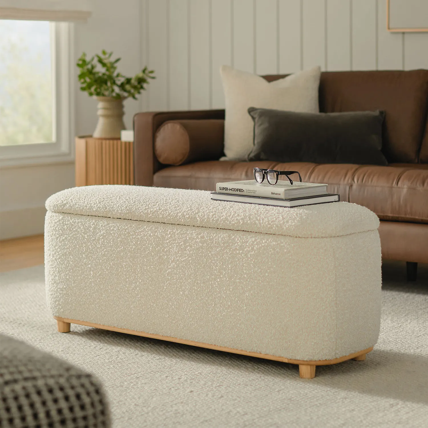 Maribo 48_ Storage Ottoman - Ivory Bouclé - Image 2