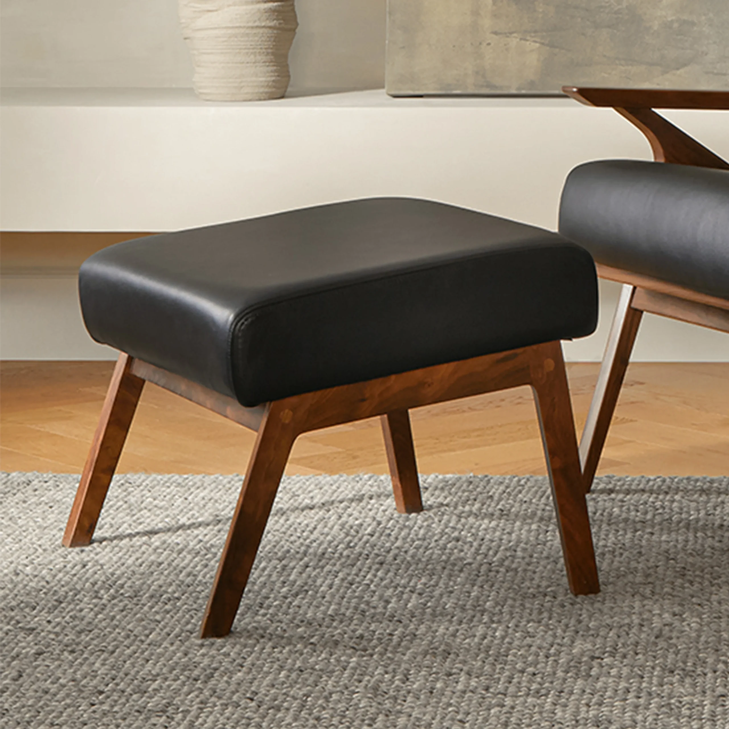Otio 22_ Leather Ottoman - Walnut and Black - Image 2