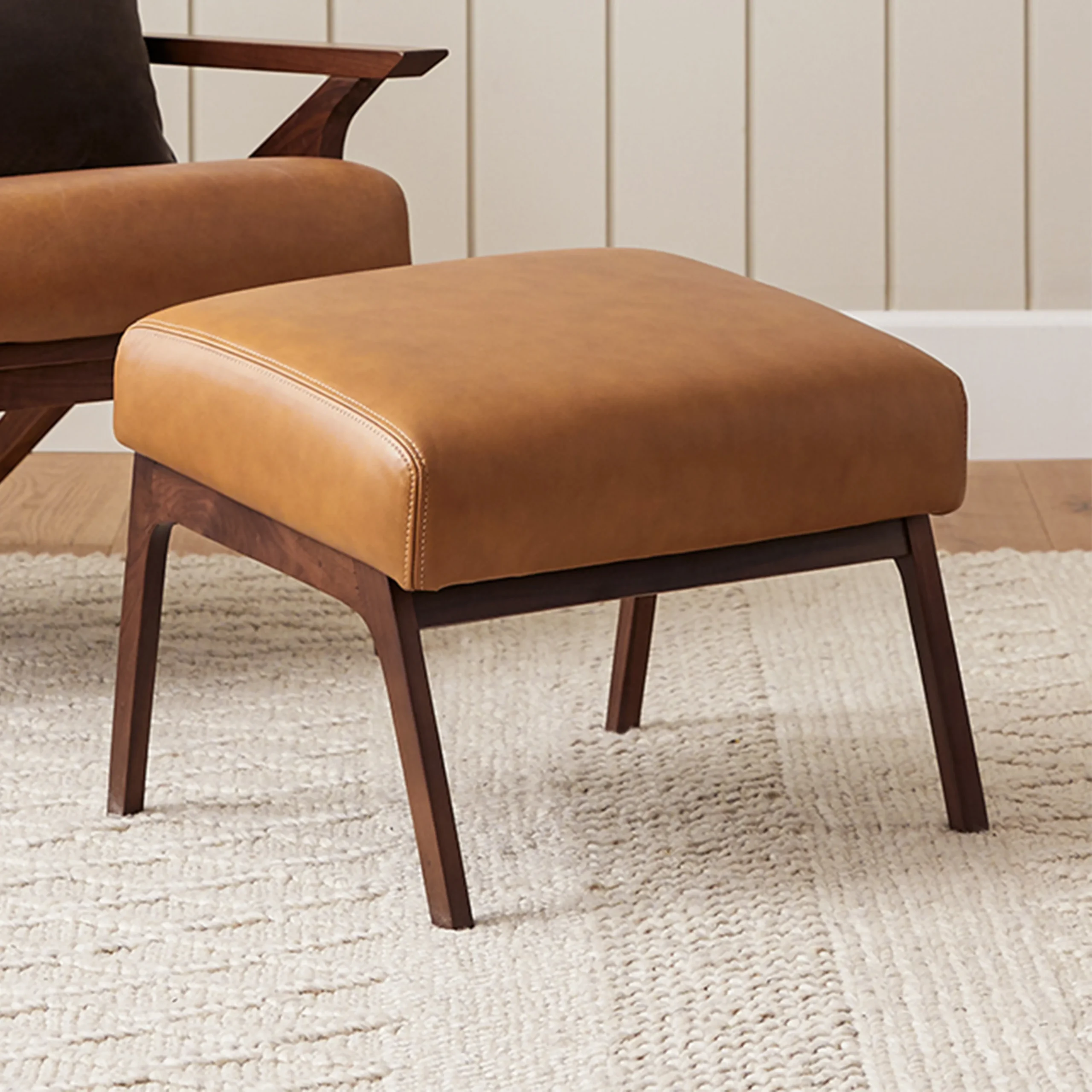 Otio 22_ Leather Ottoman - Walnut and Toscana Tan - Image 2