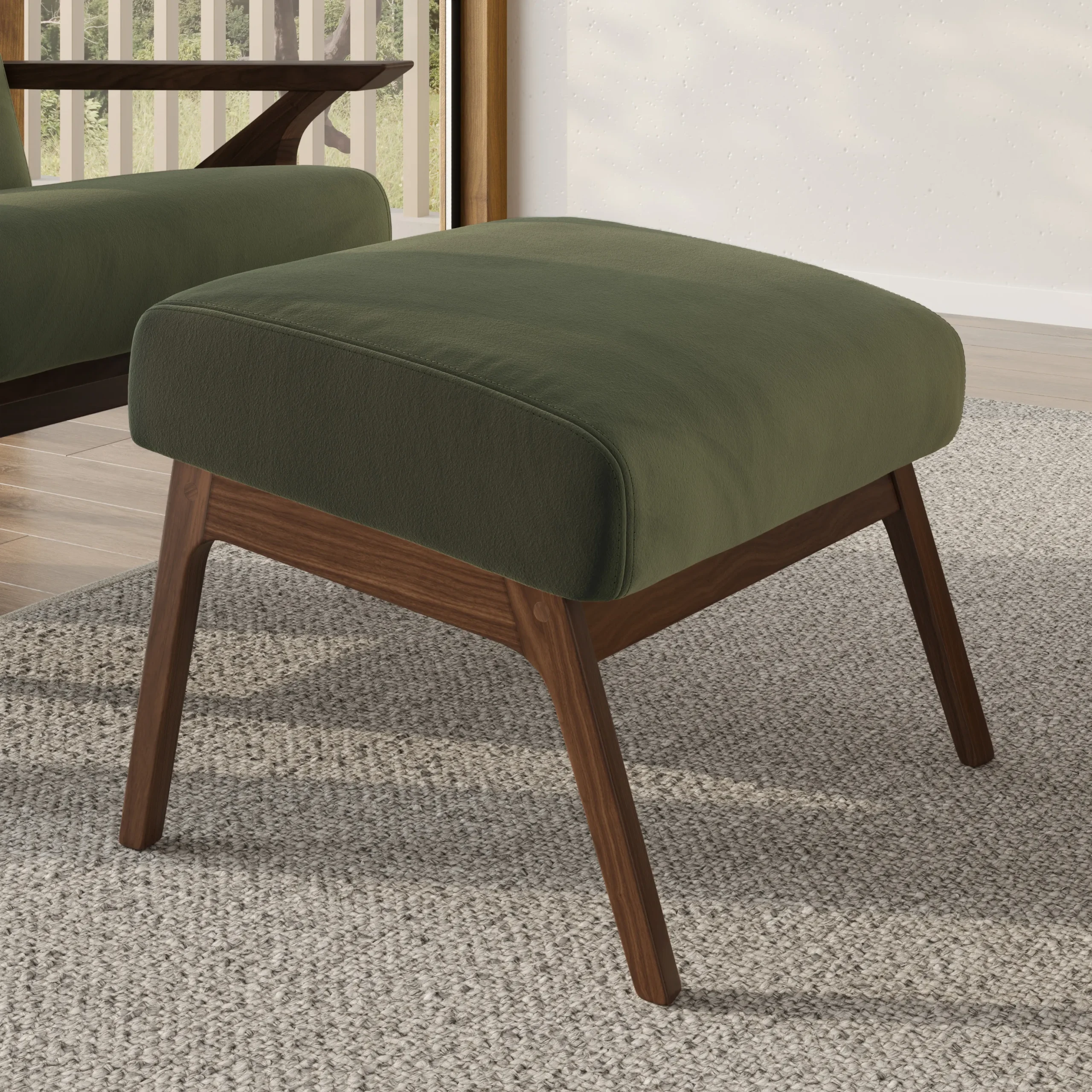 Otio 22_ Velvet Ottoman - Walnut and Hale Fir Green - Image 2