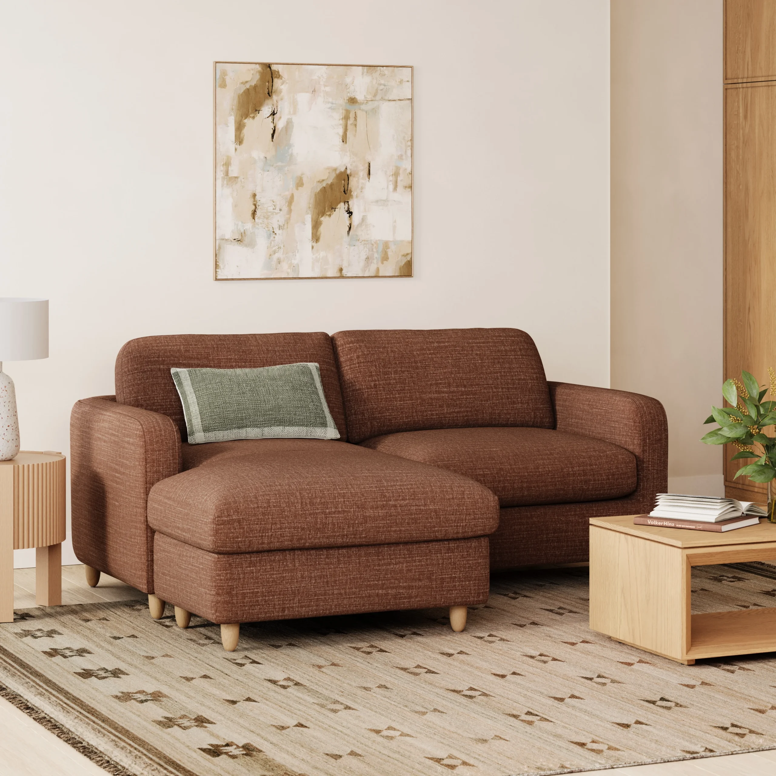 Vati 80_ Left Storage Sectional - Natural Oak and Napa Rust