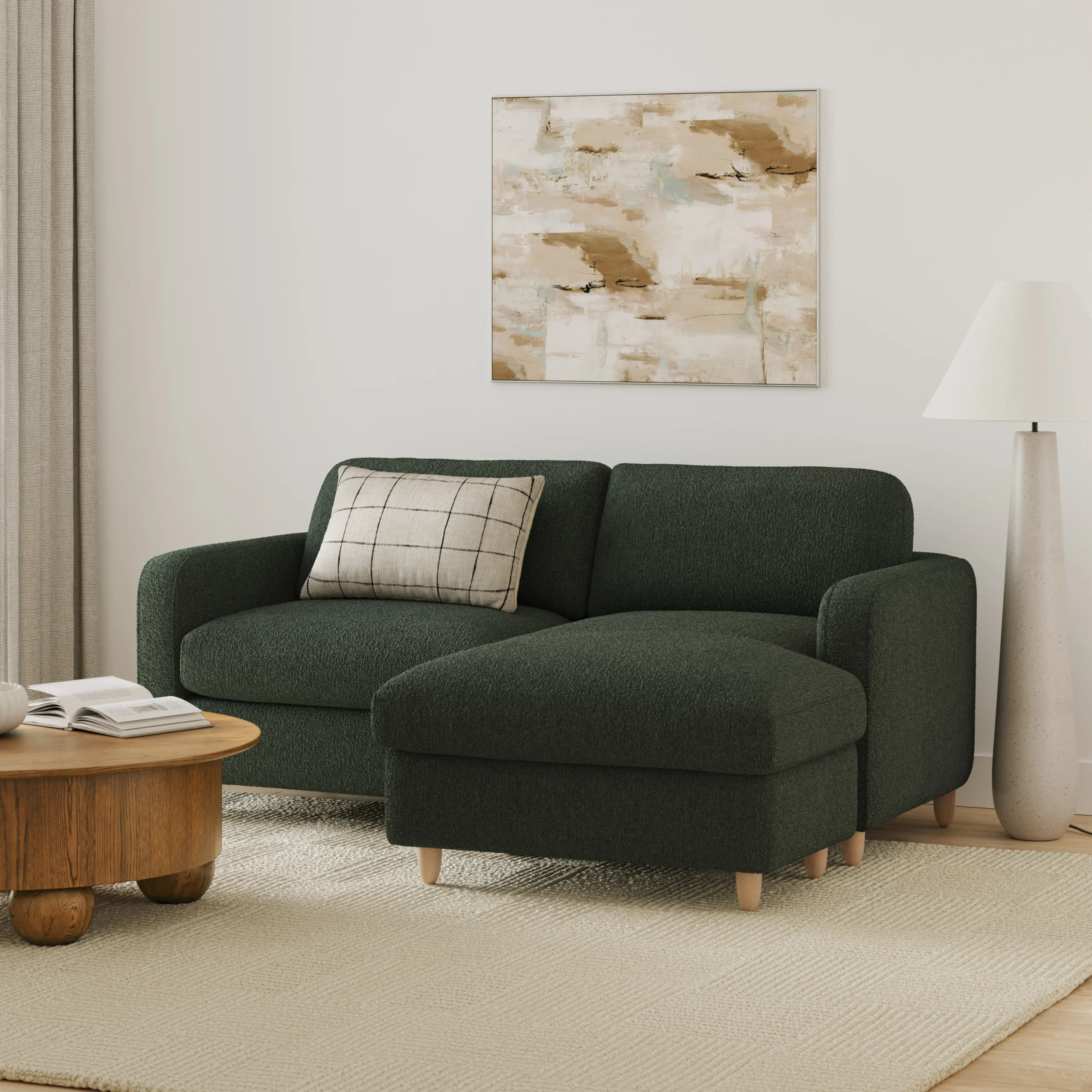 Vati 80_ Right Storage Sectional - Natural Oak and Green Wool Bouclé