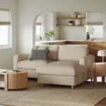 Vati 80_ Right Storage Sectional - Natural Oak and Ivory Wool Bouclé
