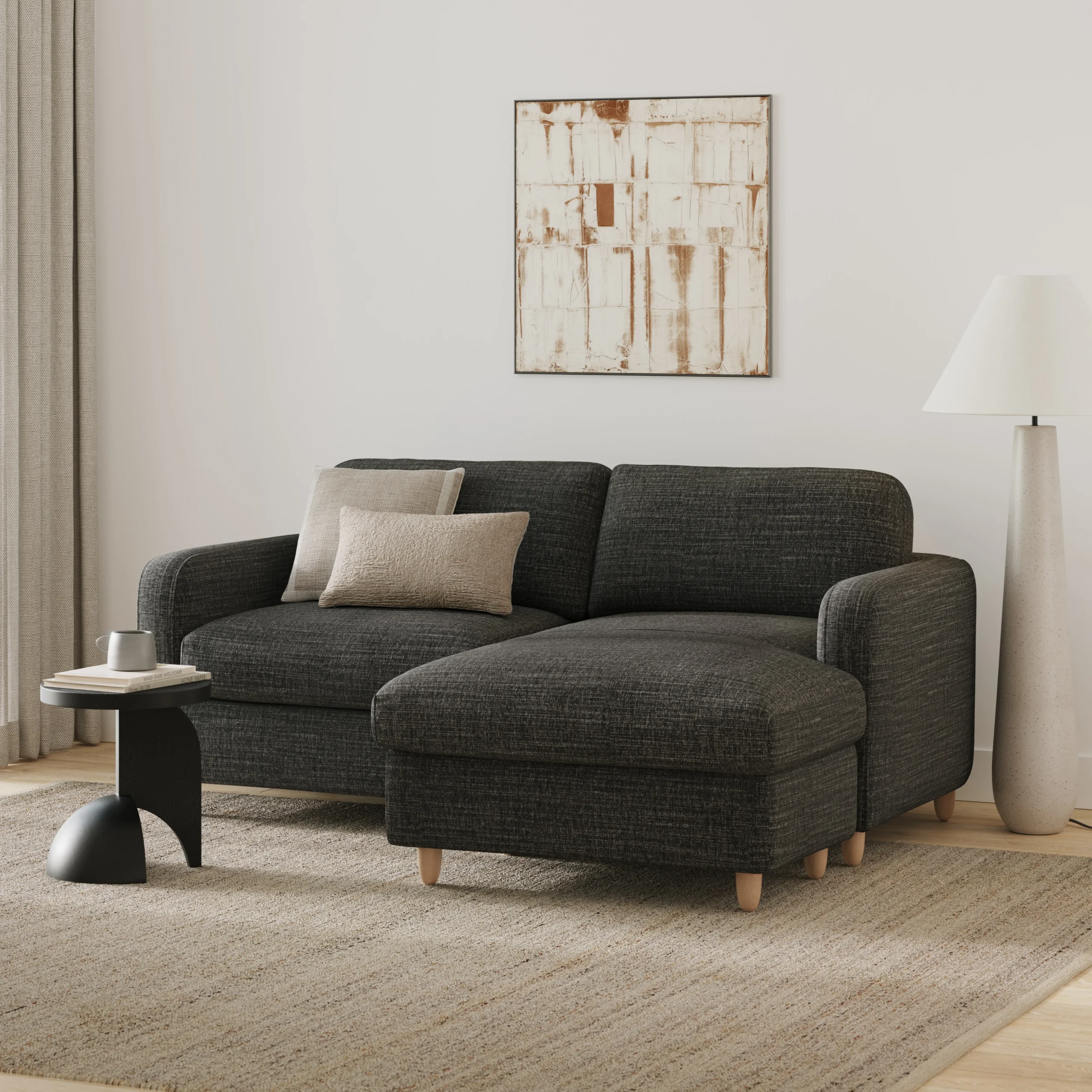 Vati 80_ Right Storage Sectional - Natural Oak and Napa Charcoal