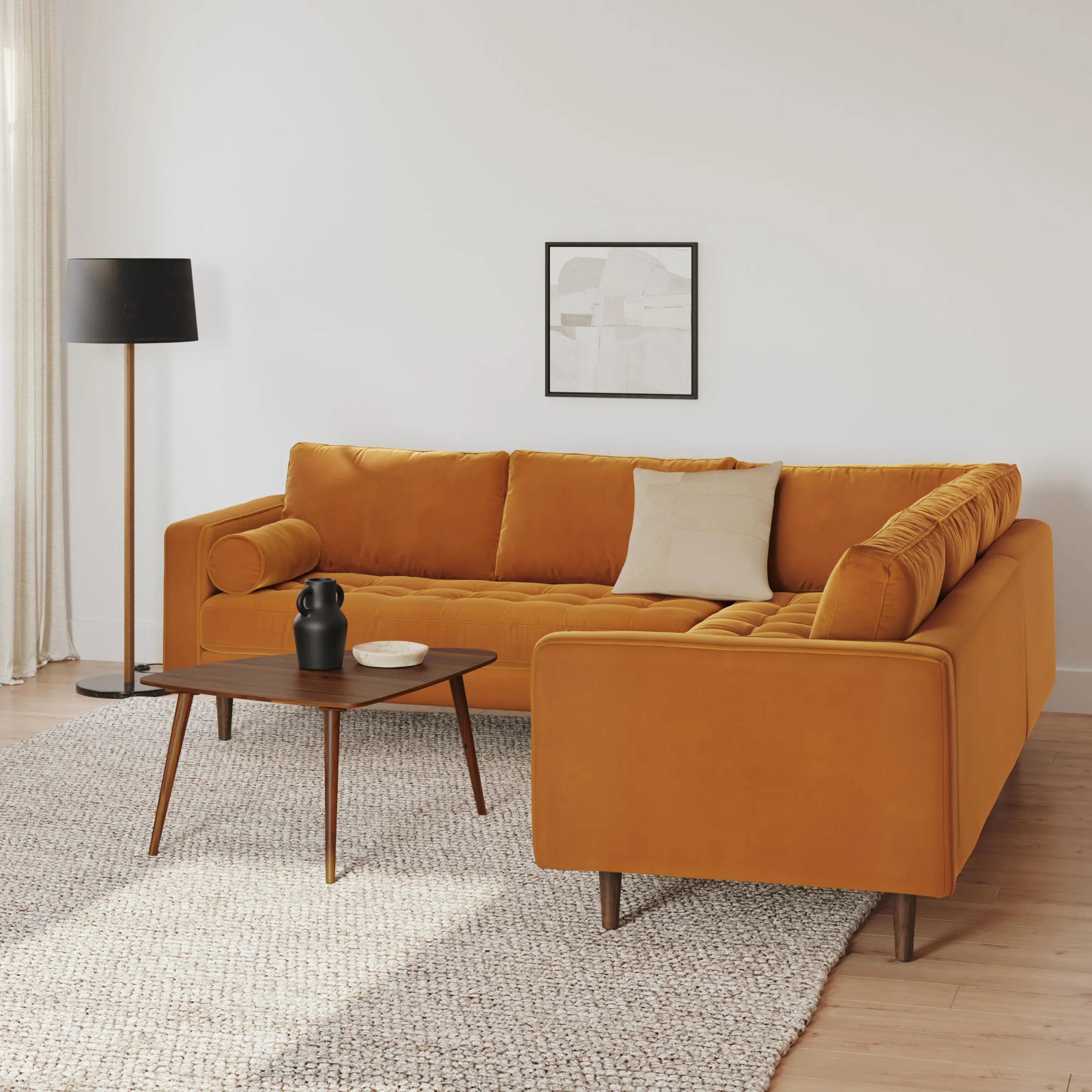 Sven 107_ Tufted Velvet Corner Sectional - Plush Pacific Ginger