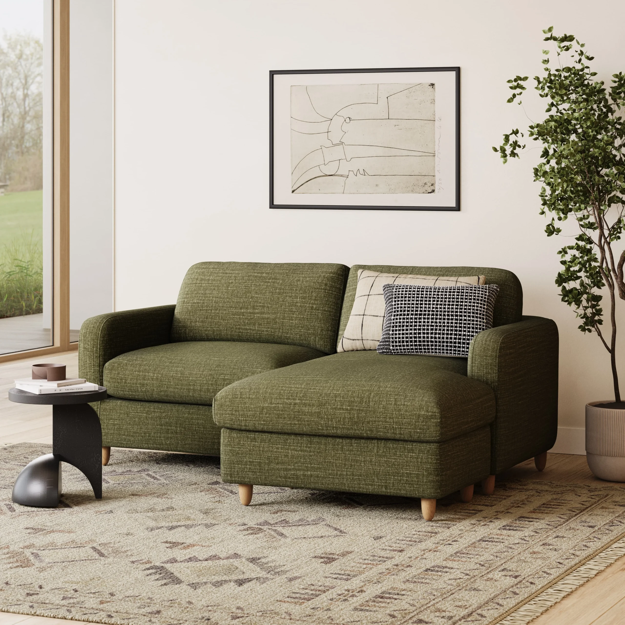 Vati 80_ Right Storage Sectional -  Natural Oak and Napa Moss