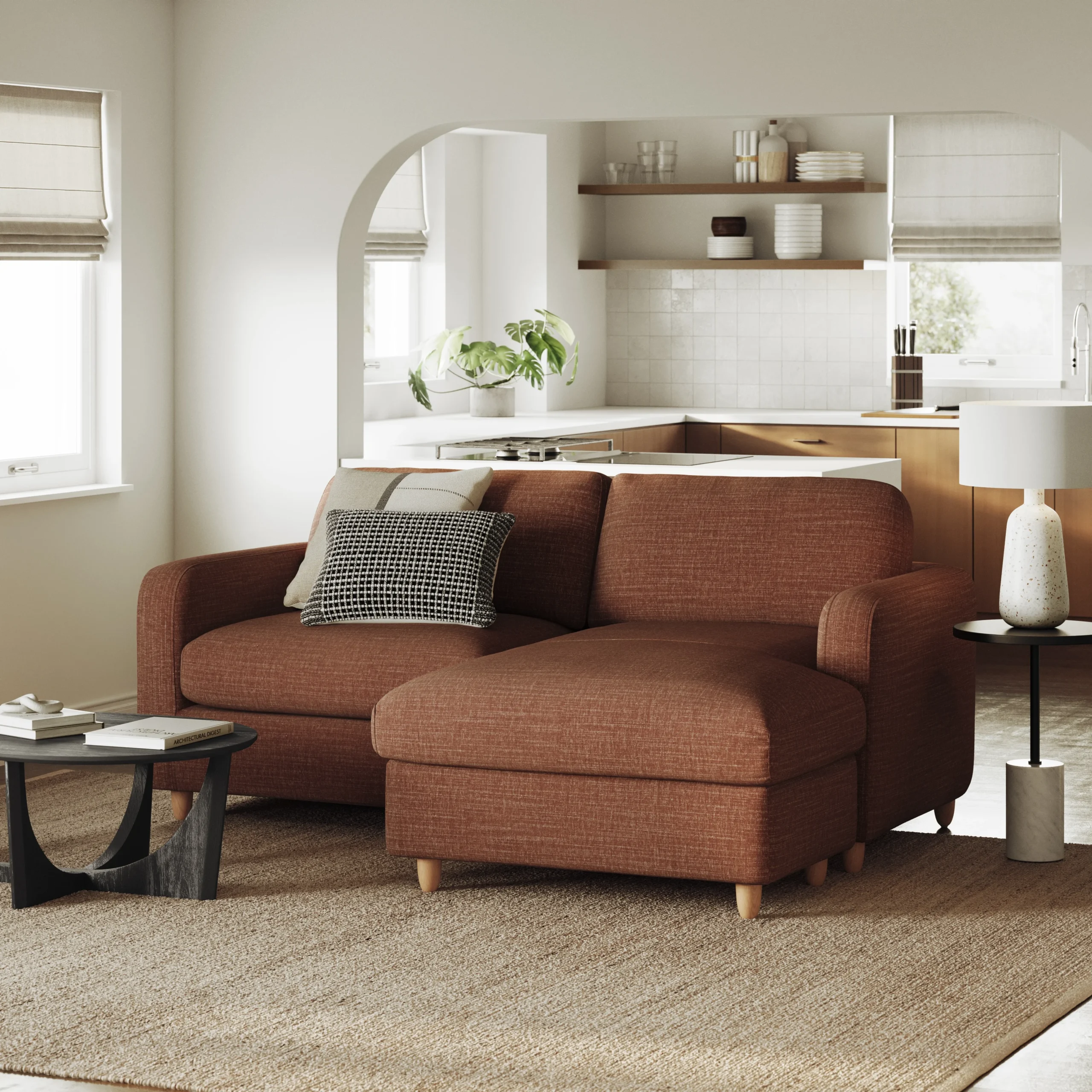 Vati 80_ Right Storage Sectional - Natural Oak and Silver Light Blue