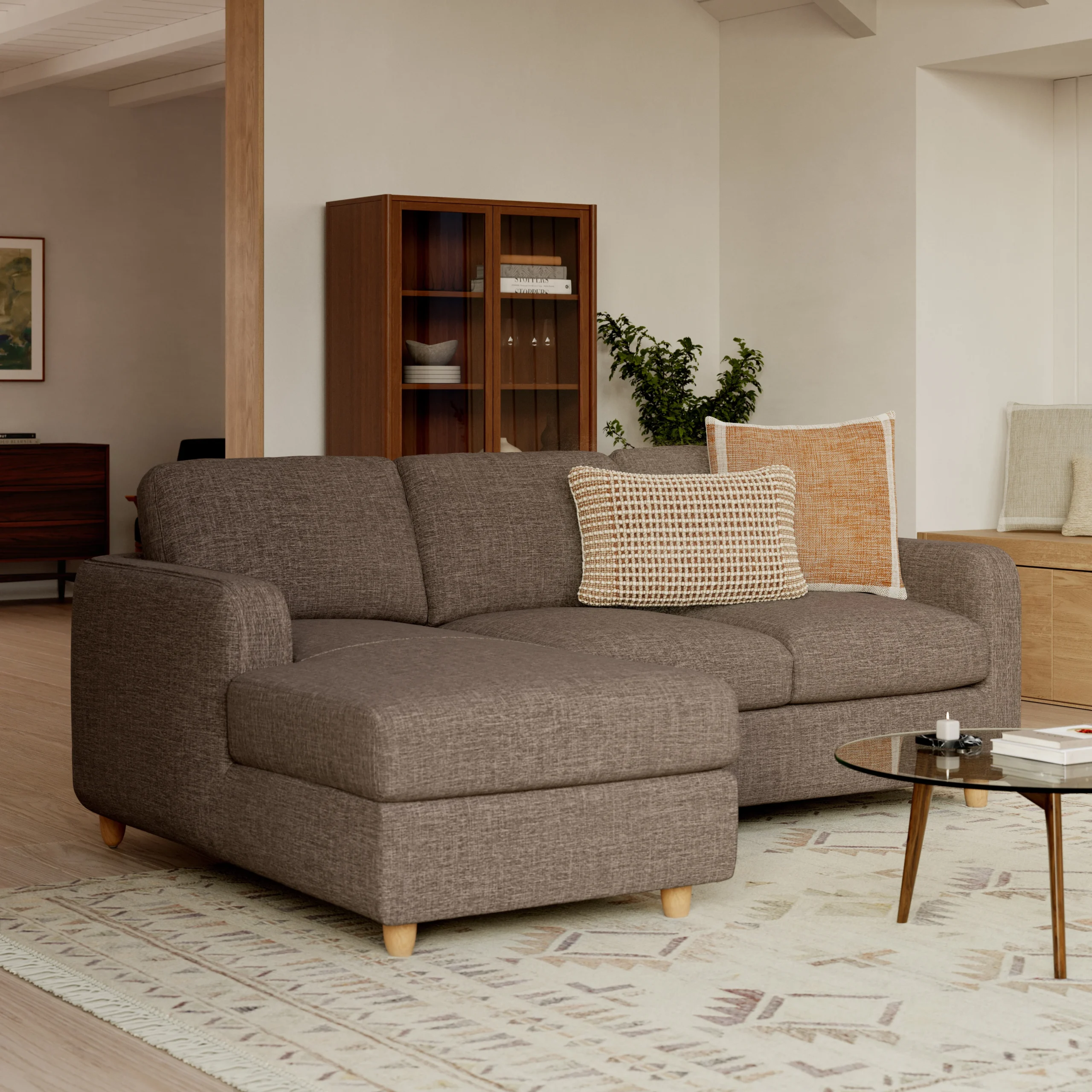 Vati 90.5_ Left Storage Sectional - Natural Oak and Buckler Brown