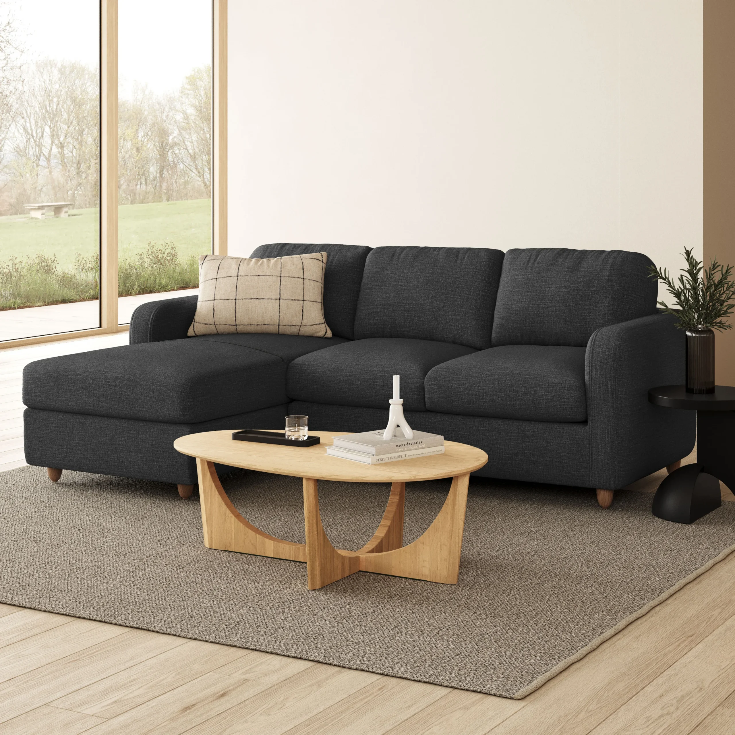 Vati 90.5_ Left Storage Sectional - Natural Oak and Napa Charcoal