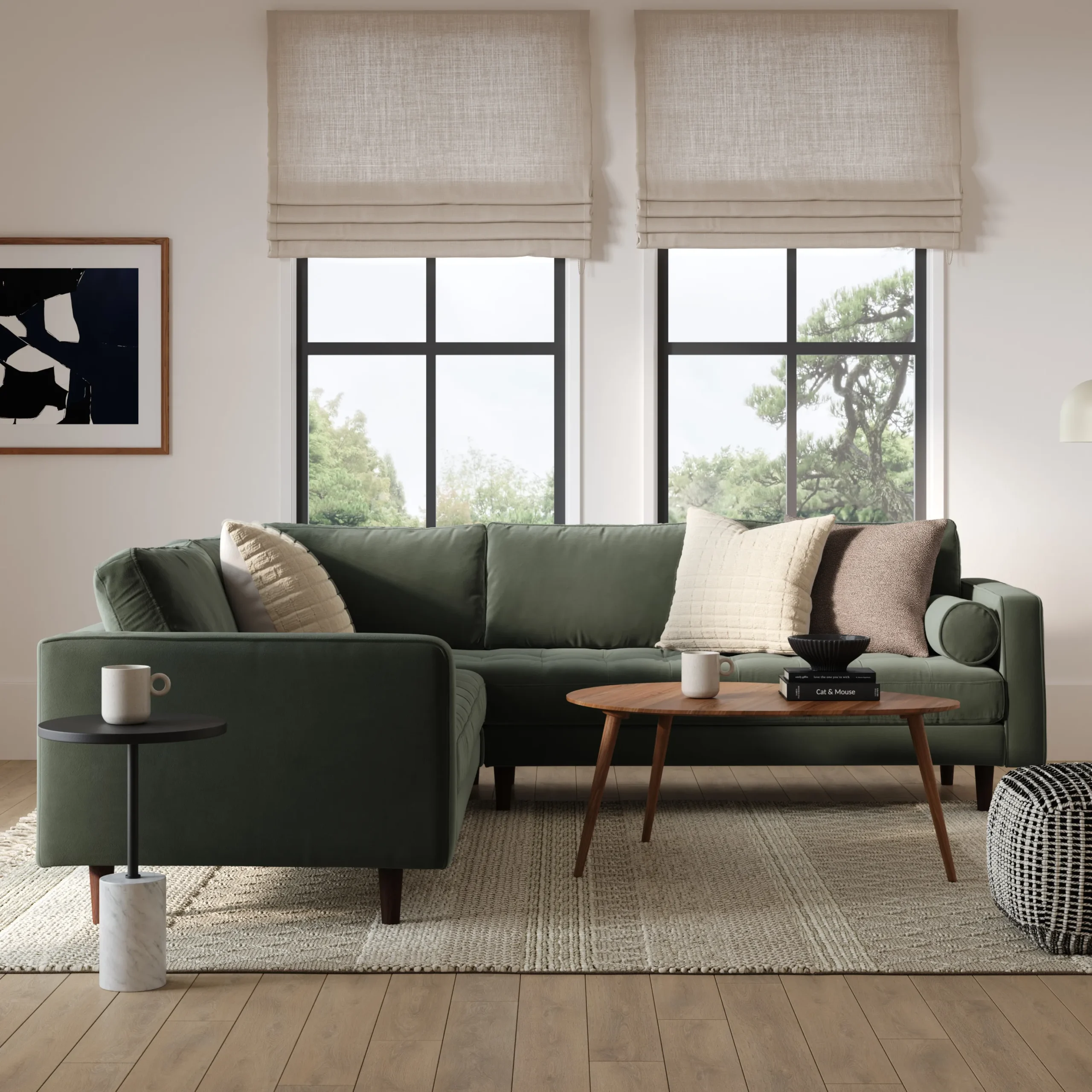 Sven 107_ Tufted Velvet Corner Sectional - Plush Pacific Green