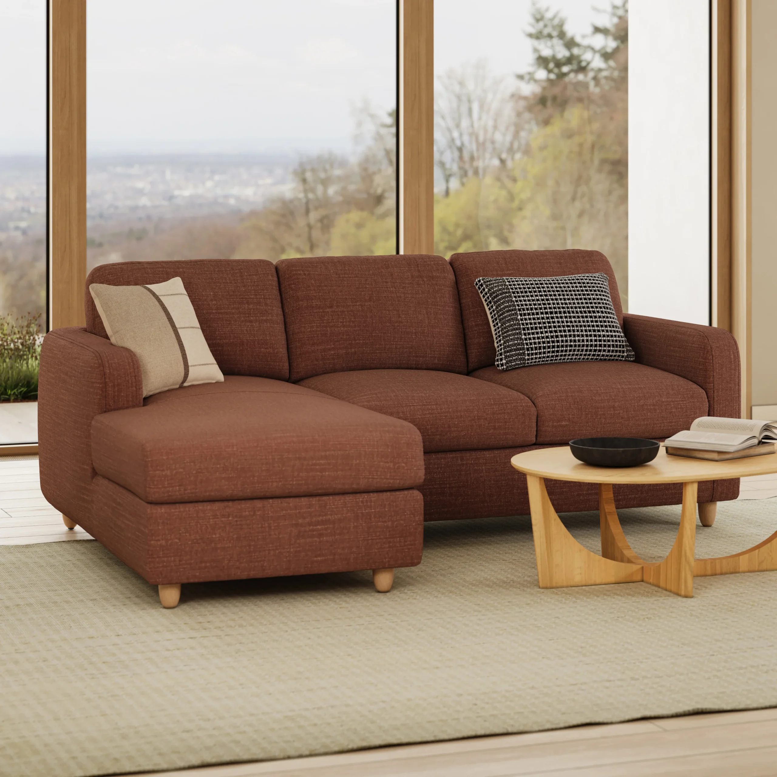 Vati 90.5_ Left Storage Sectional - Natural Oak and Napa Rust