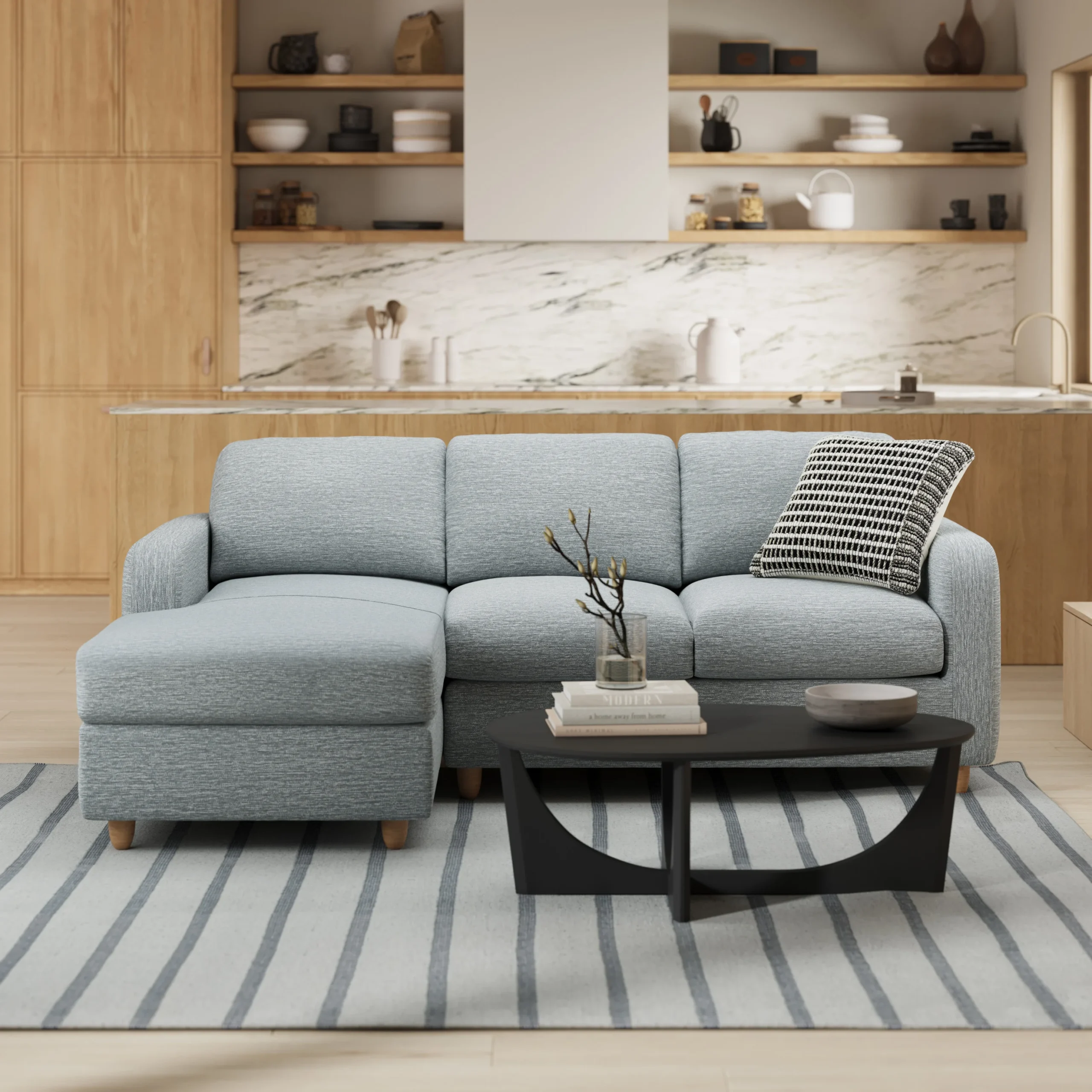 Vati 90.5_ Left Storage Sectional - Natural Oak and Silver Light Blue