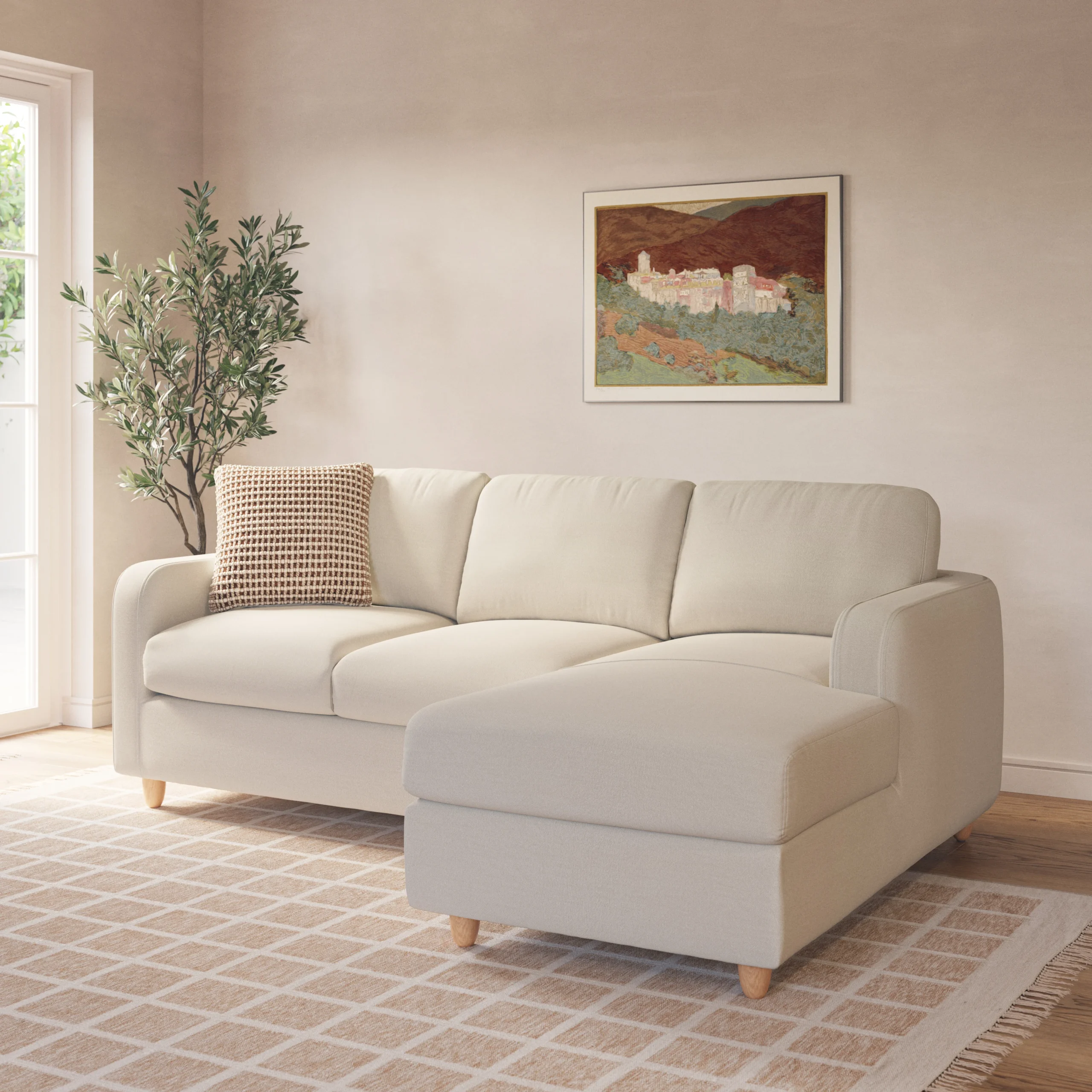Vati 90.5_ Right Storage Sectional - Natural Oak and Buckler Brown