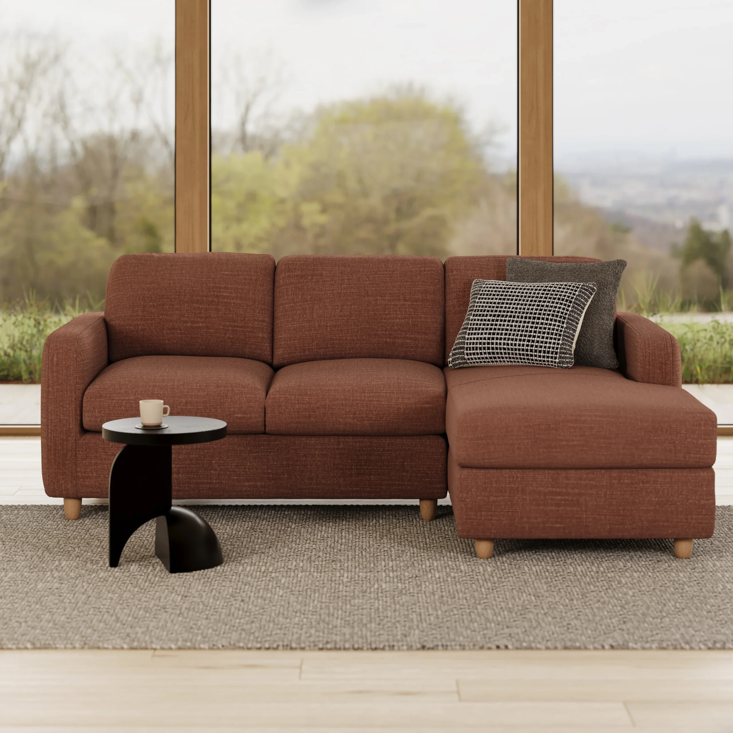 Vati 90.5_ Right Storage Sectional - Natural Oak and Napa Rust