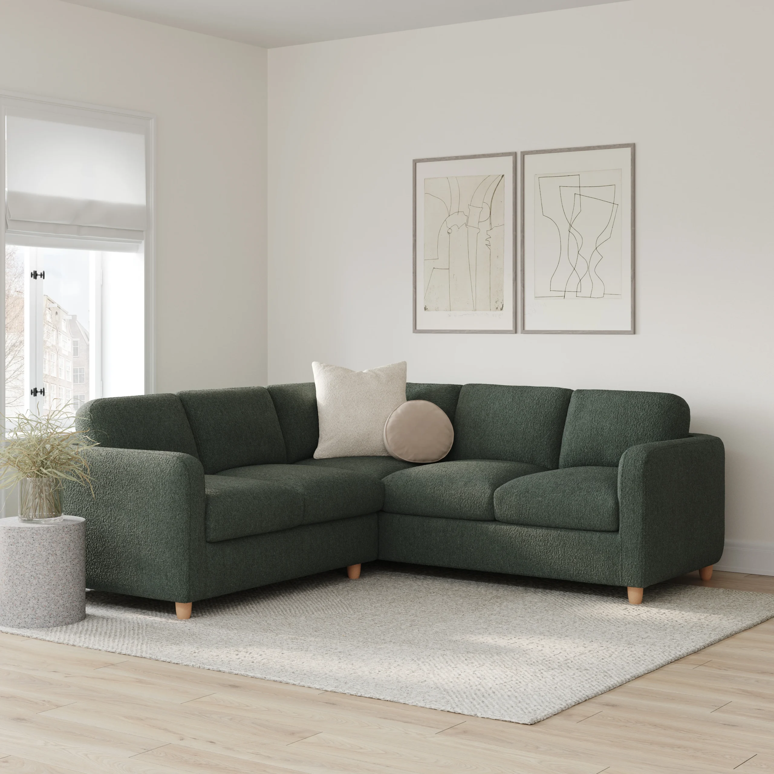 Vati 92_ Corner Sectional - Natural Oak and Green Wool Bouclé - Image 9