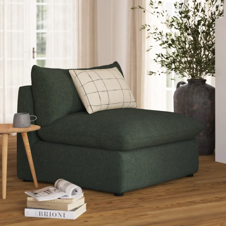 Leigh 39.5_ Armless Chair Module - Green Wool Bouclé