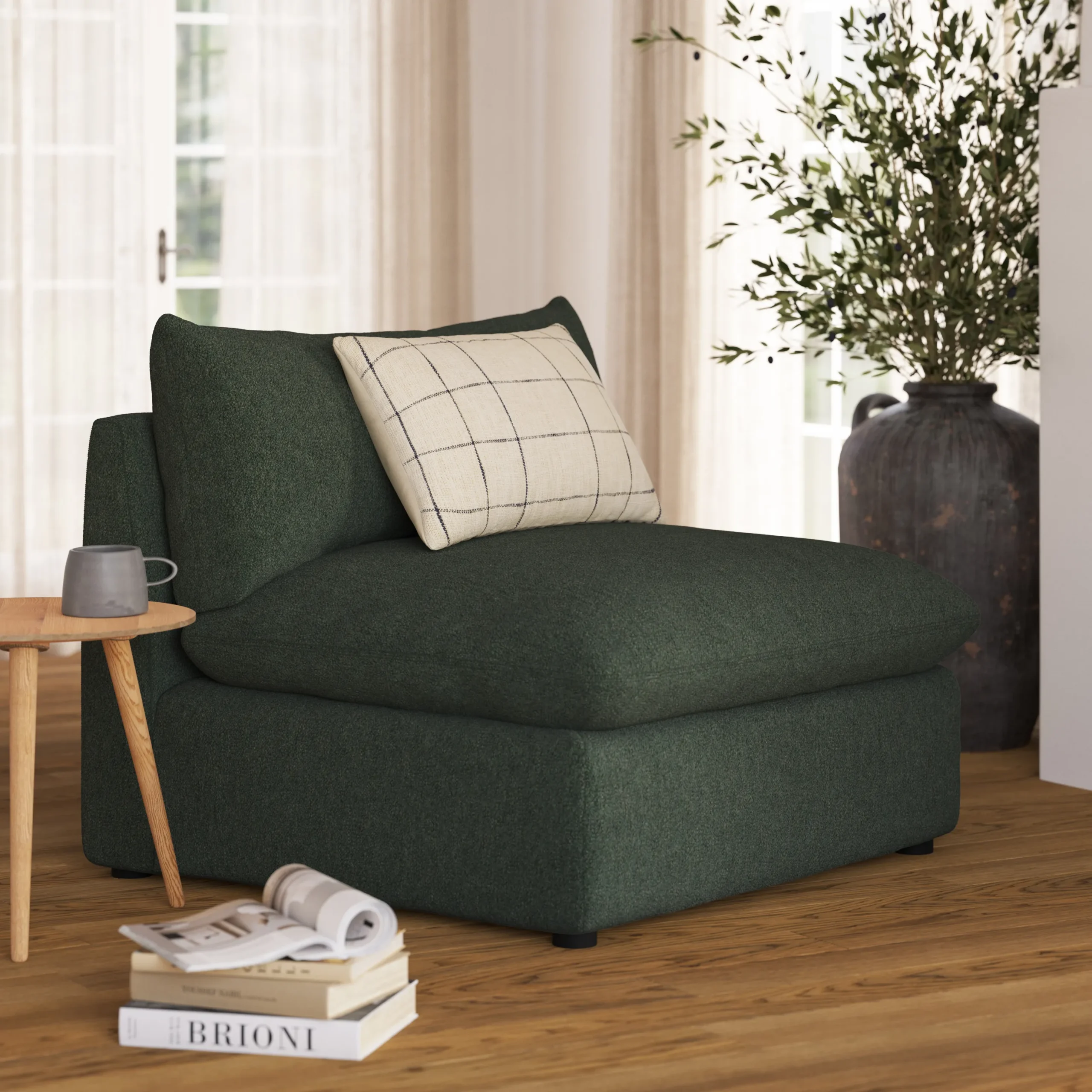Leigh 39.5_ Armless Chair Module - Green Wool Bouclé