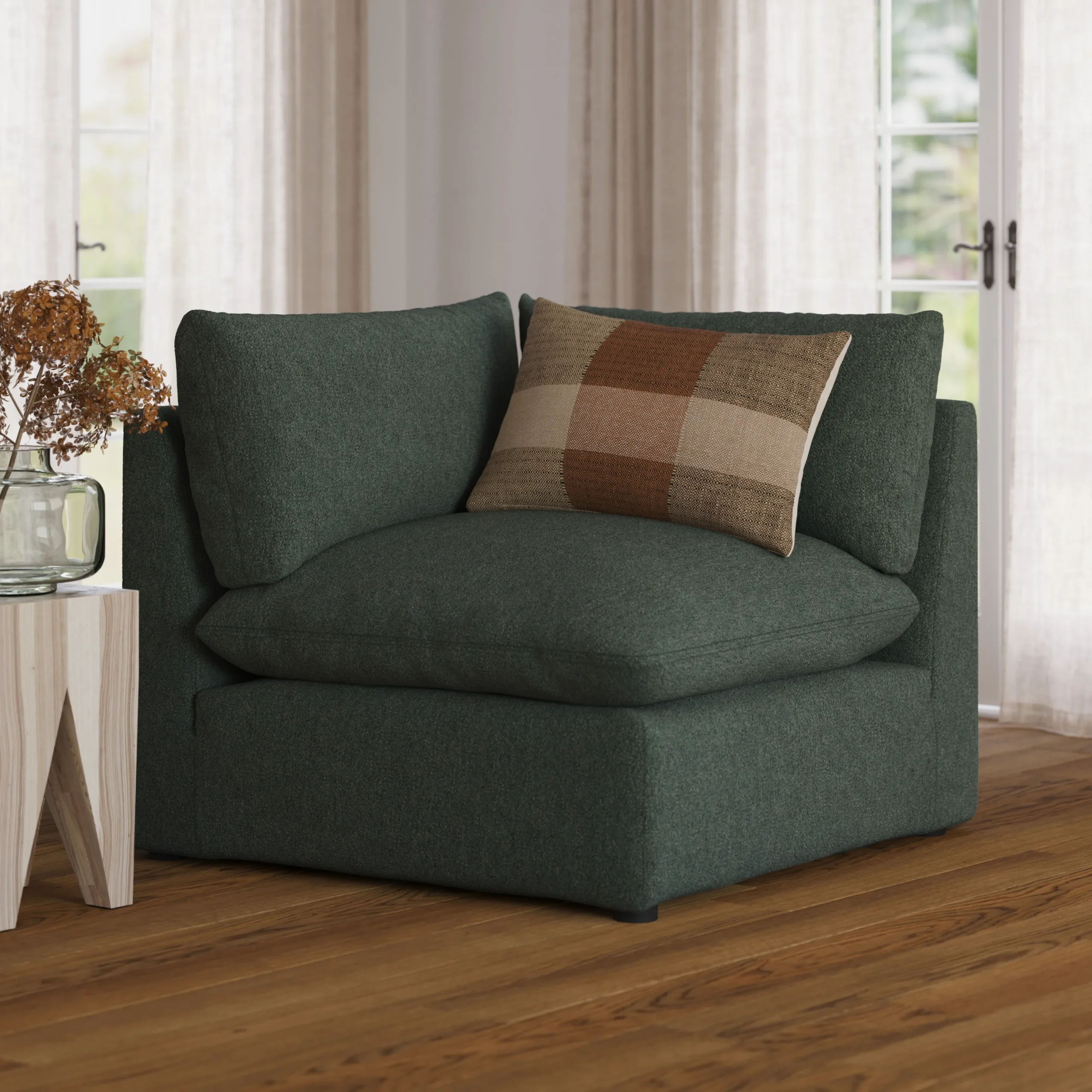 Leigh 41_ Corner Chair Module - Green Wool Bouclé