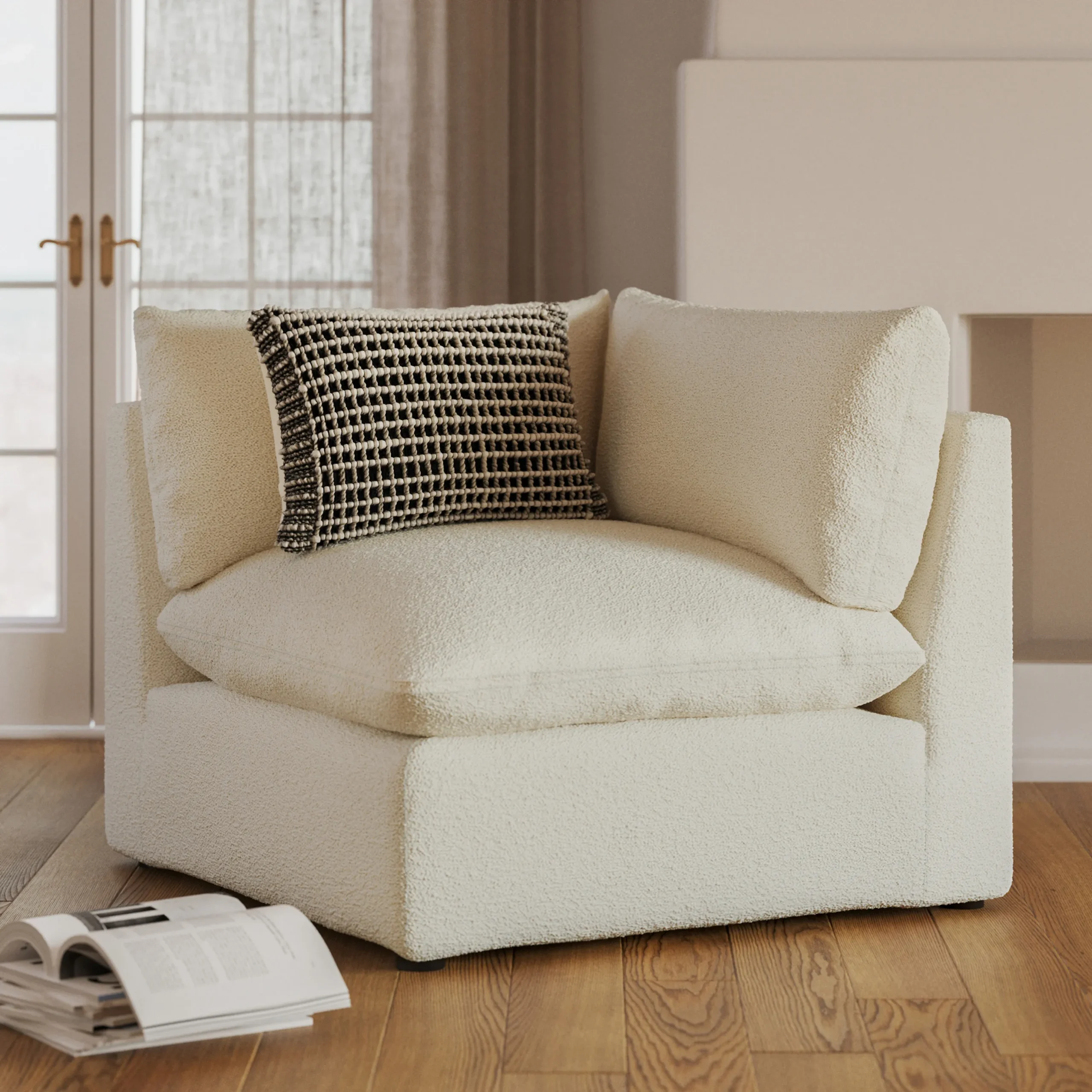 Leigh 41_ Corner Chair Module - Ivory Wool Bouclé