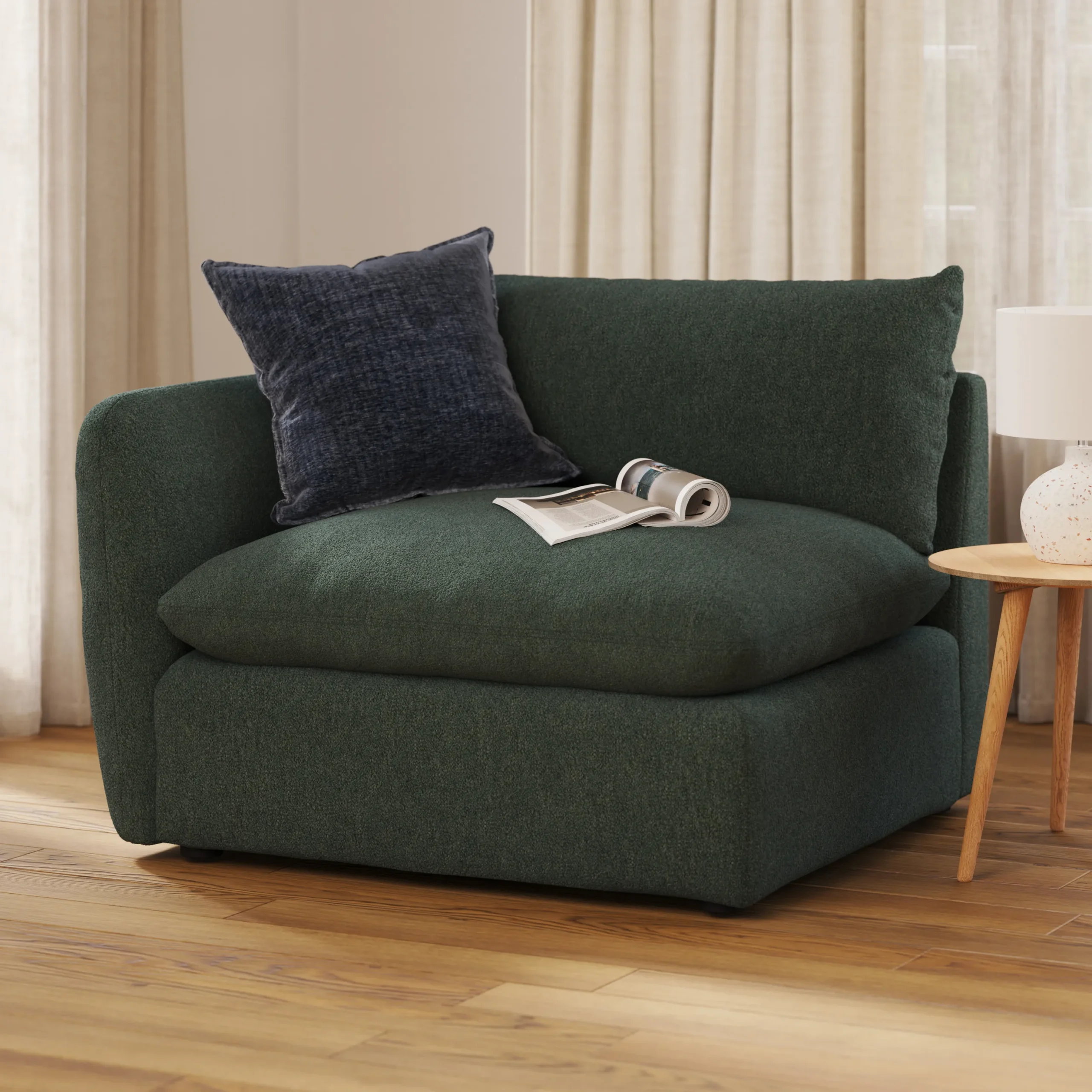Leigh 46_ Left Arm Module - Green Wool Bouclé