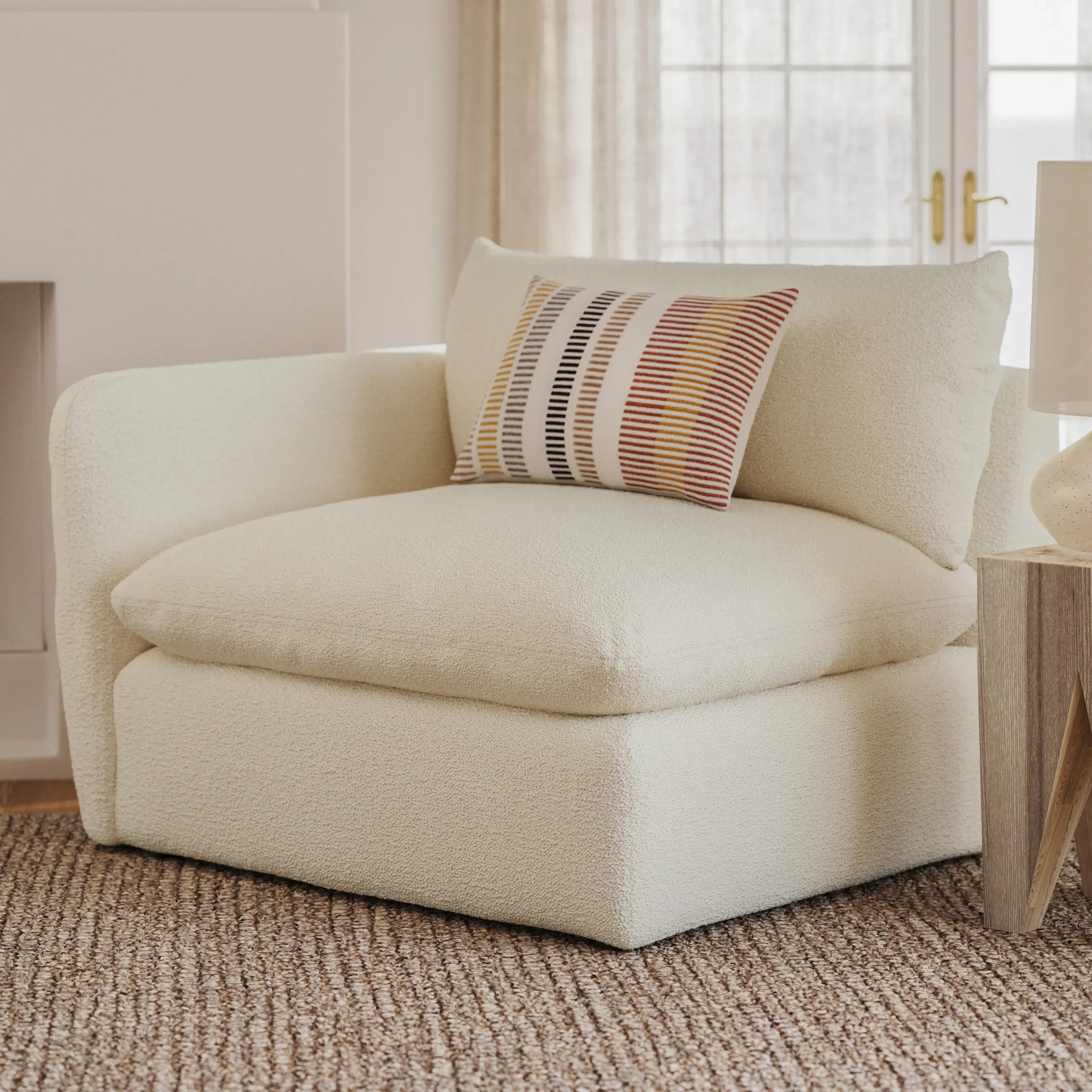 Leigh 46_ Left Arm Module - Ivory Wool Bouclé