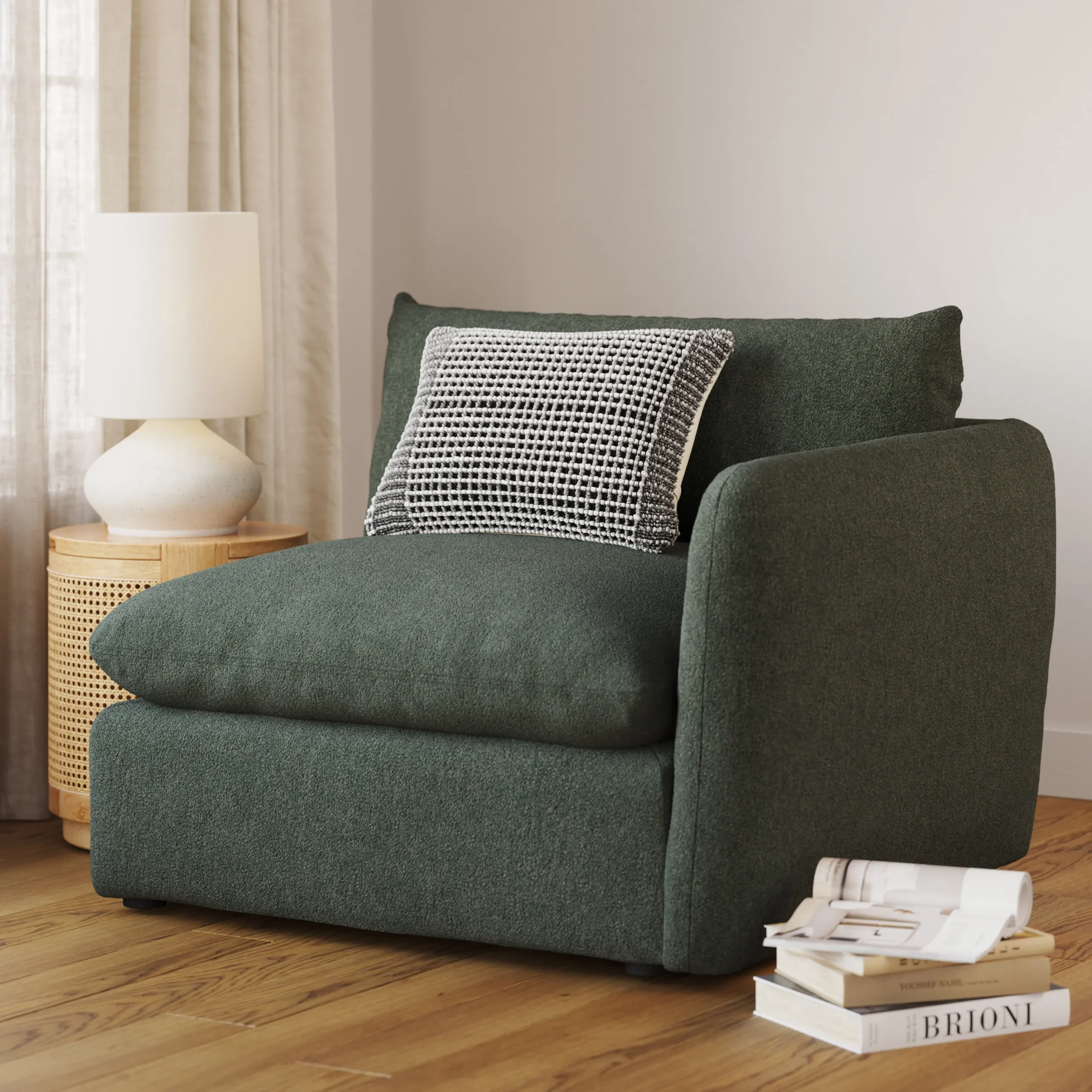 Leigh 46_ Right Arm Module - Green Wool Bouclé