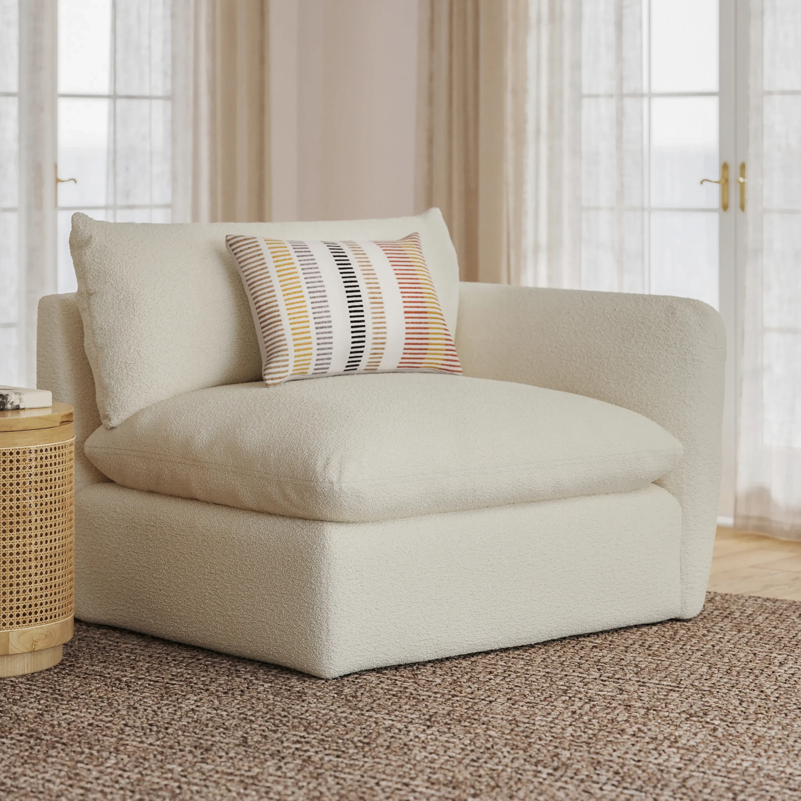 Leigh 46_ Right Arm Module - Ivory Wool Bouclé
