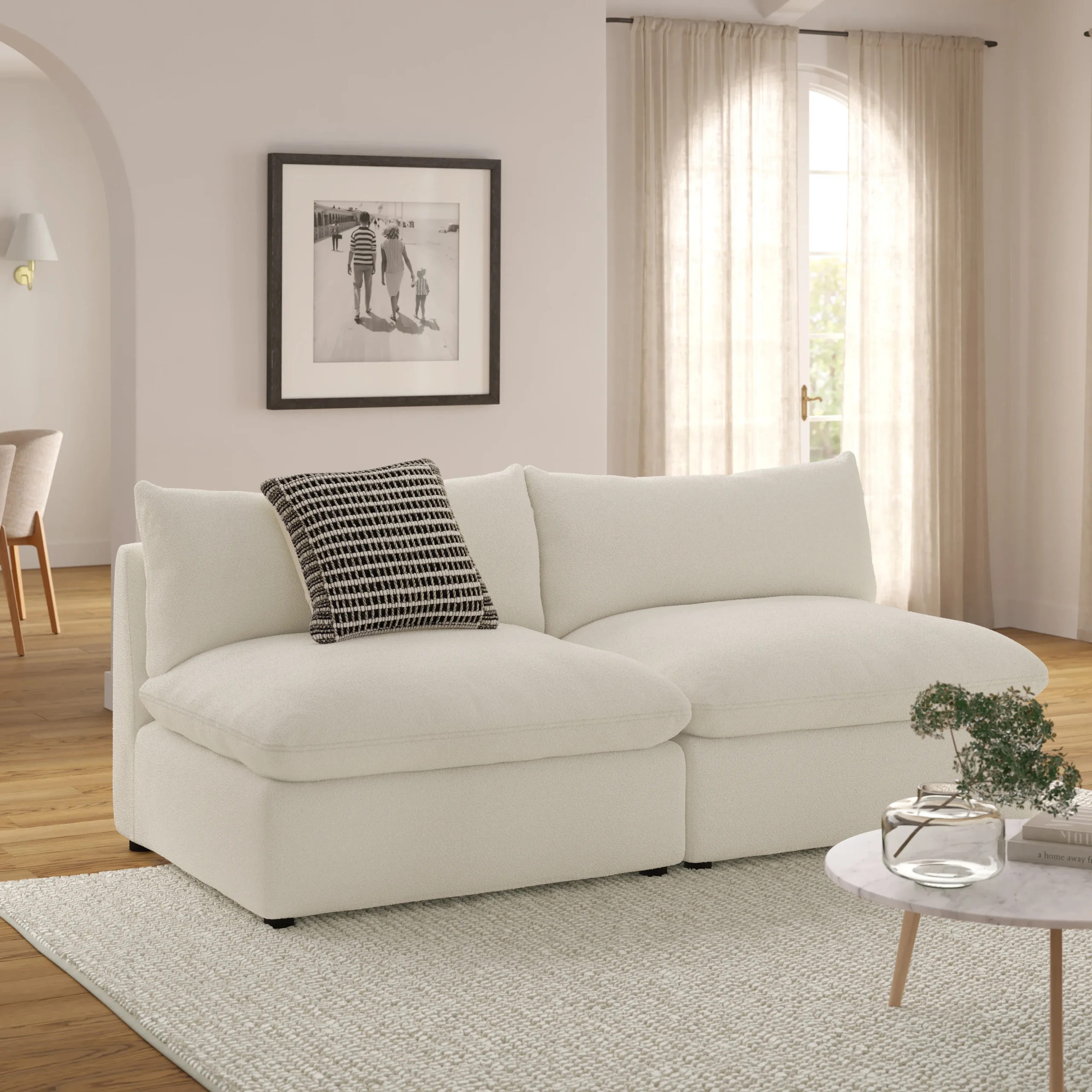 Leigh 79_ Armless Modular Sofa - Ivory Wool Bouclé