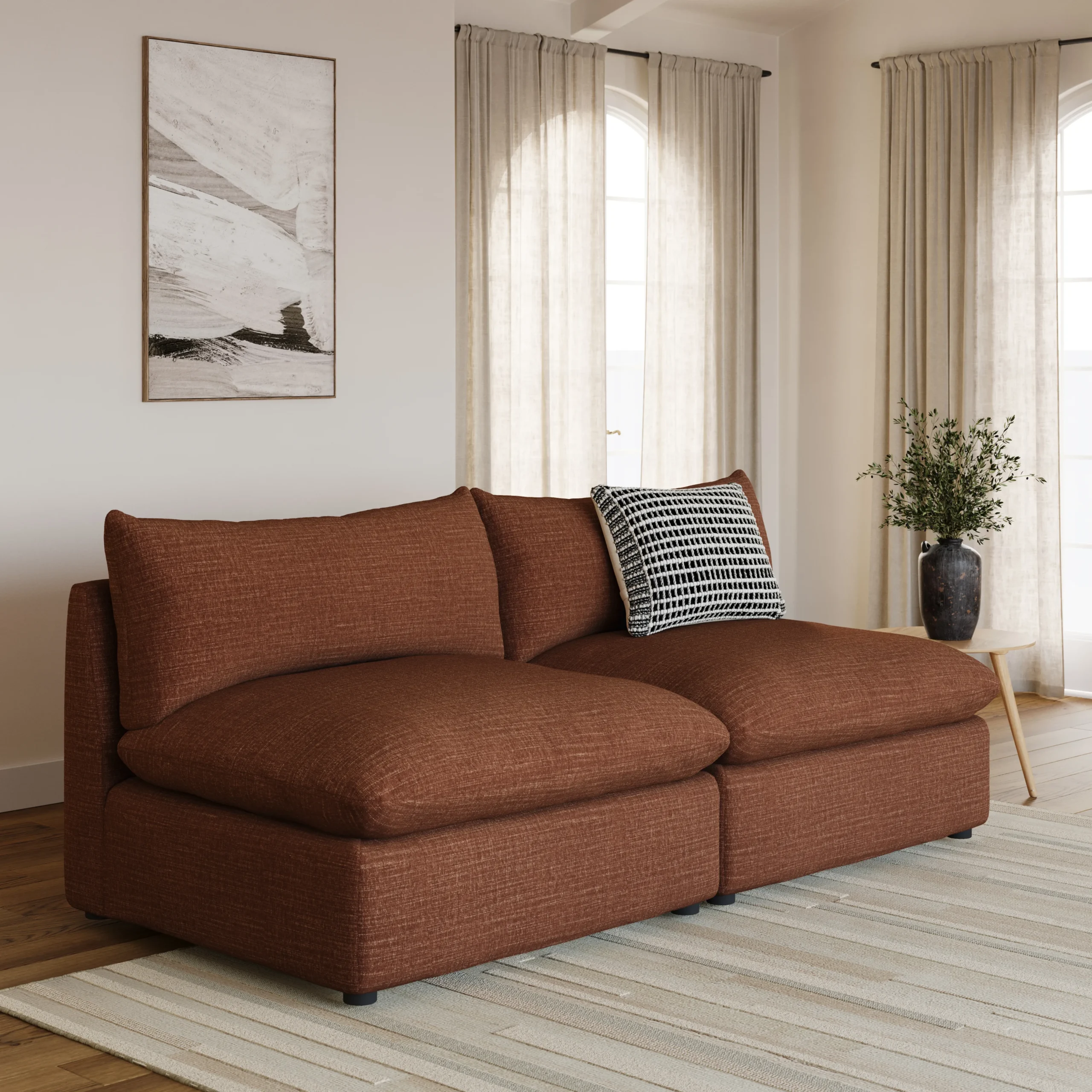 Leigh 79_ Armless Modular Sofa - Napa Rust