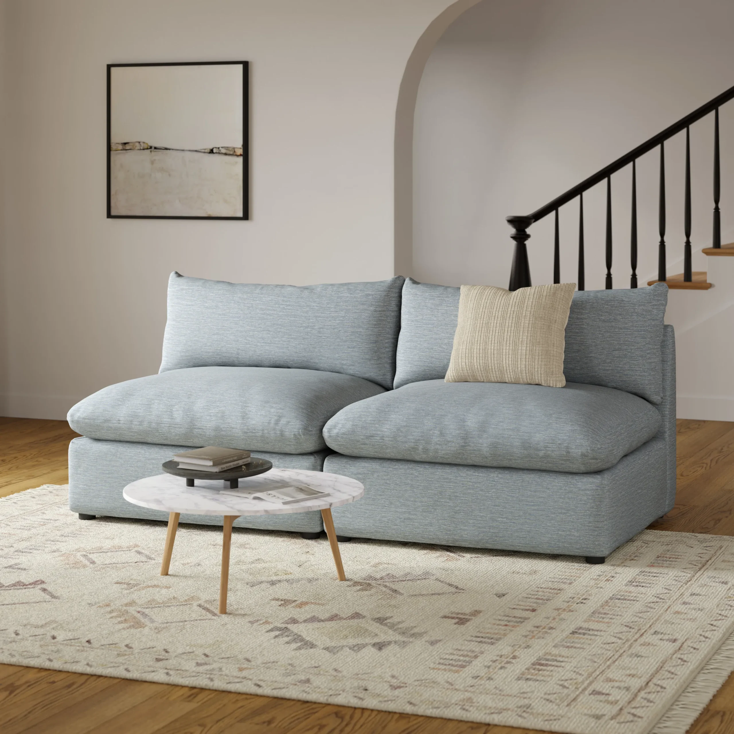 Leigh 79_ Armless Modular Sofa - Silver Light Blue