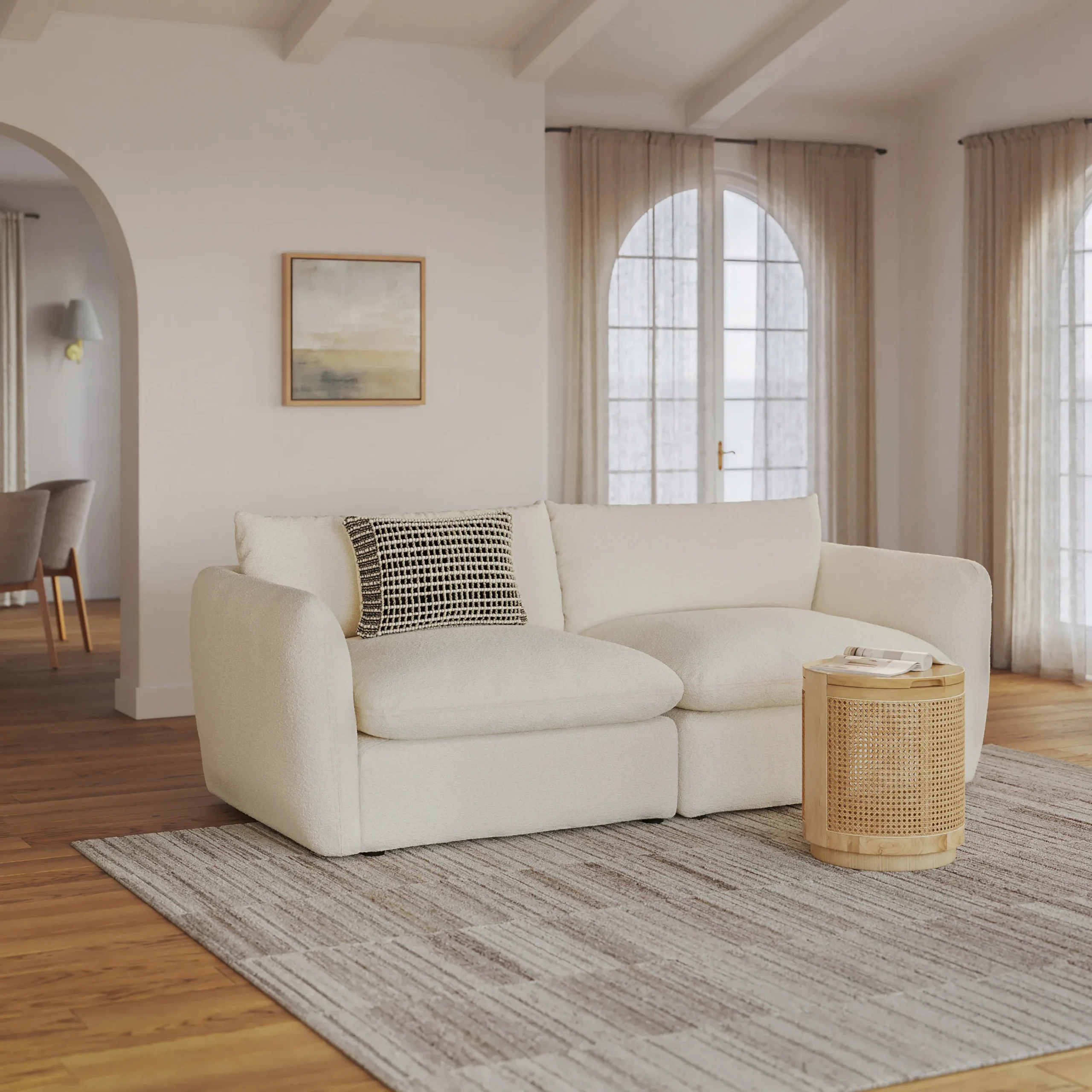 Leigh 92_ Modular Sofa - Ivory Wool Bouclé