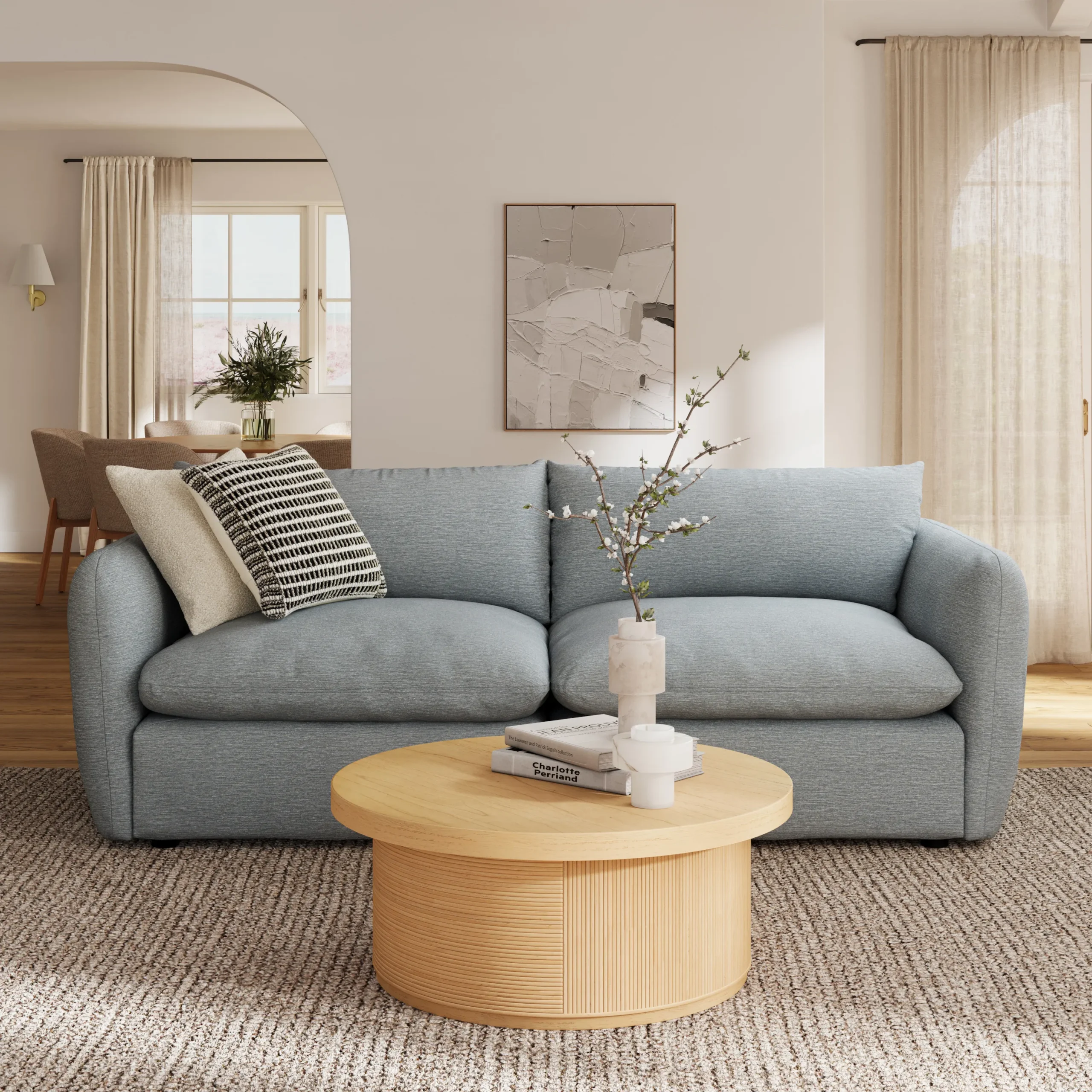 Leigh 92_ Modular Sofa - Silver Light Blue