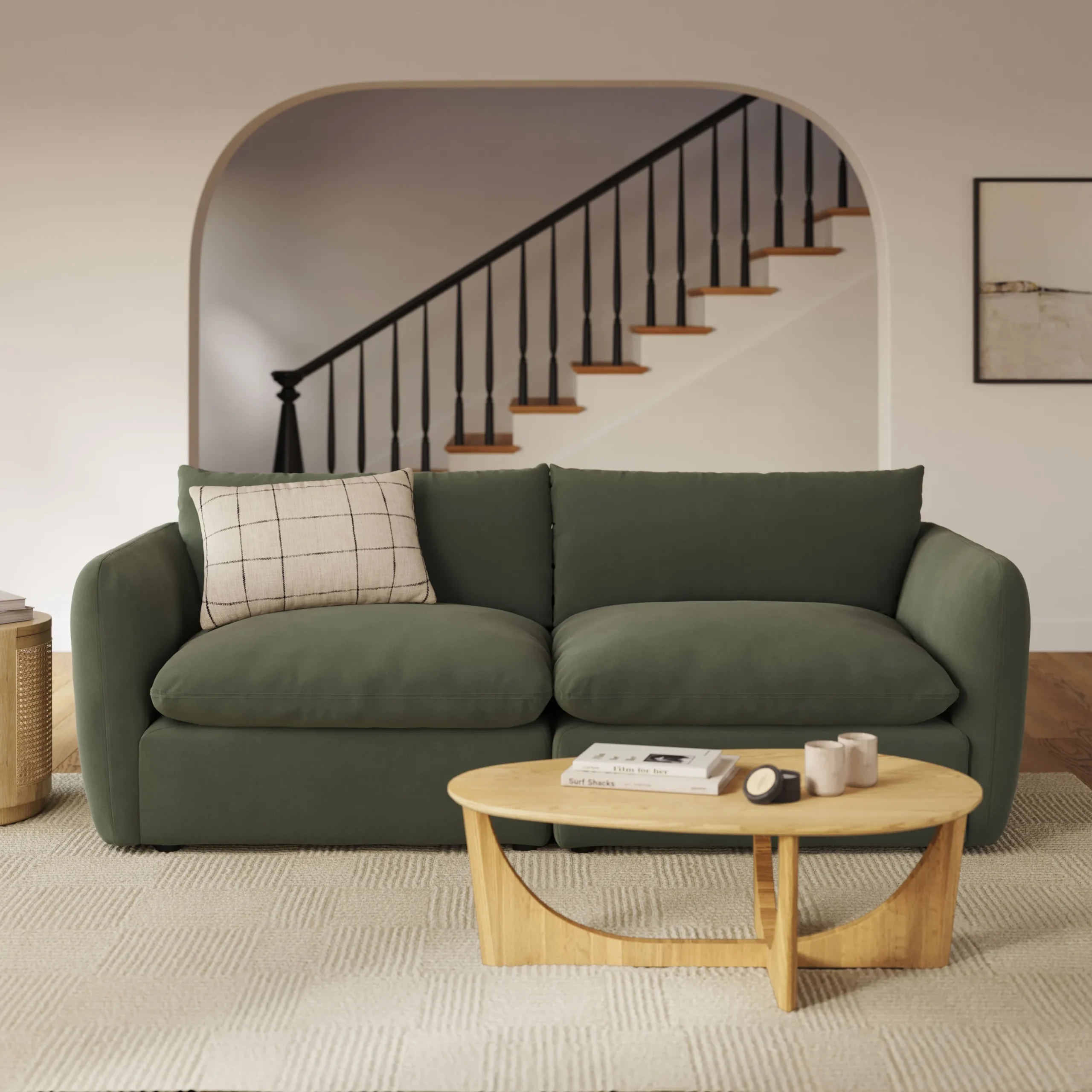 Leigh 92_ Velvet Modular Sofa - Hale Fir Green