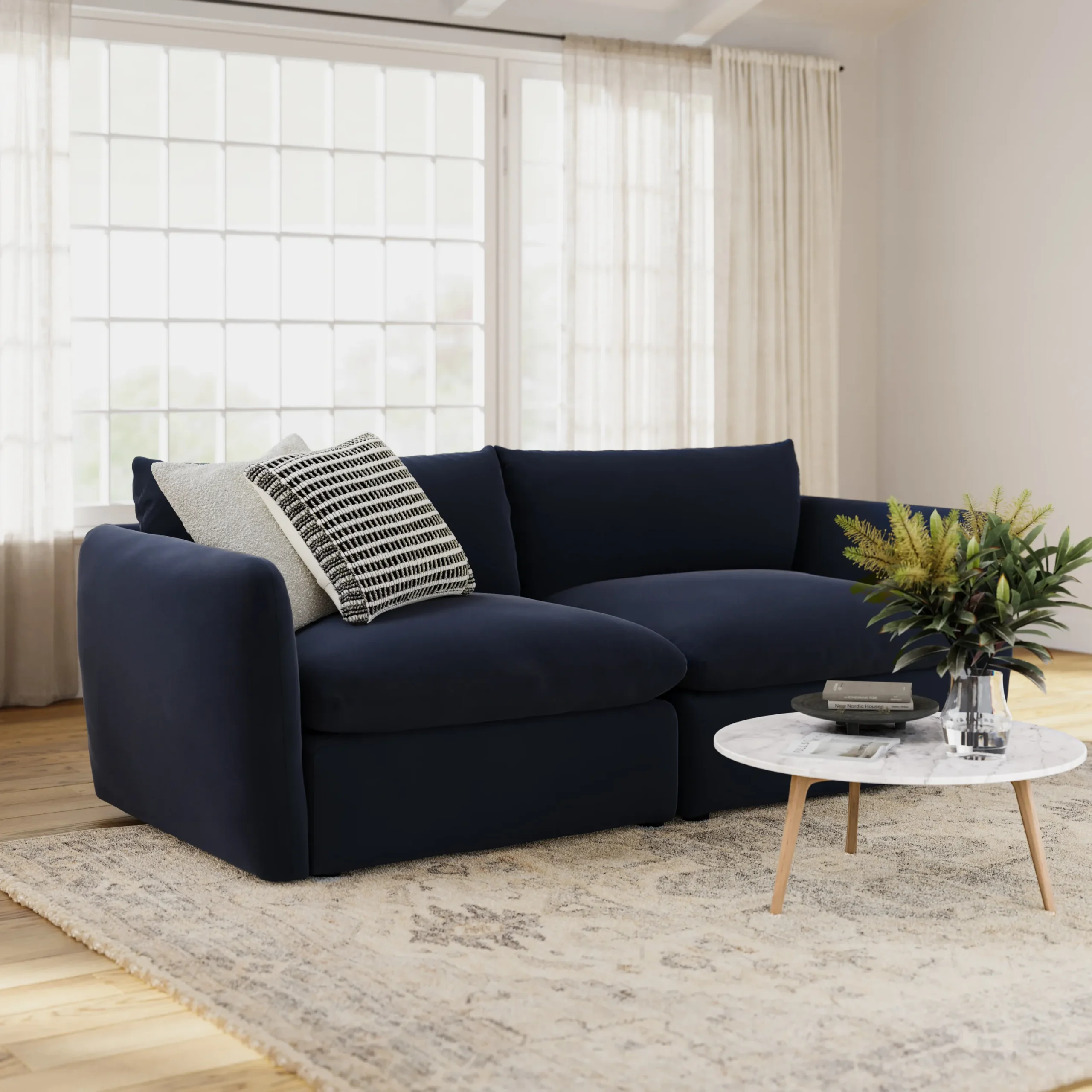 Leigh 92_ Velvet Modular Sofa - Hale Ink
