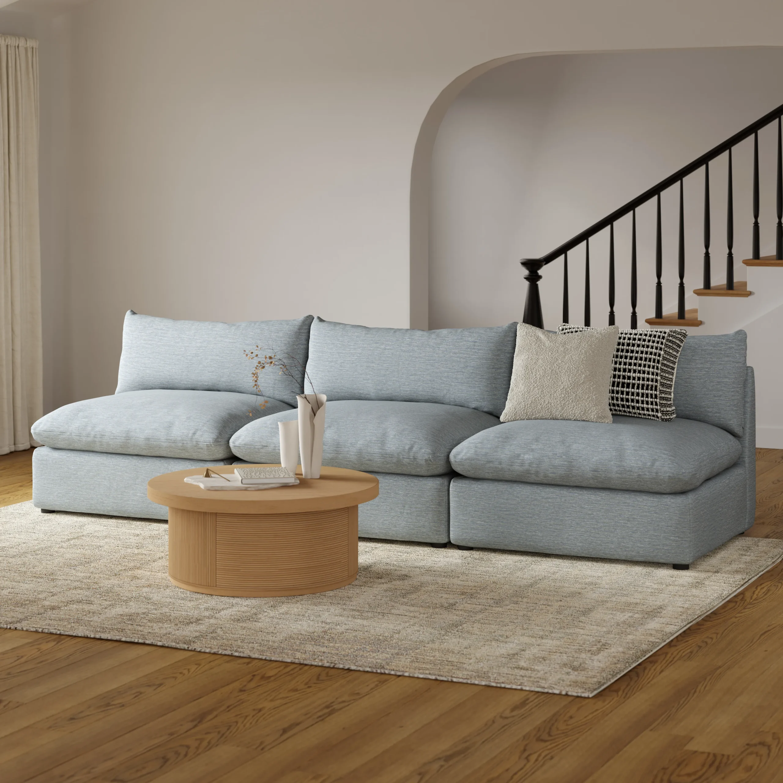 Leigh 118_ Armless Modular Sofa - Silver Light Blue