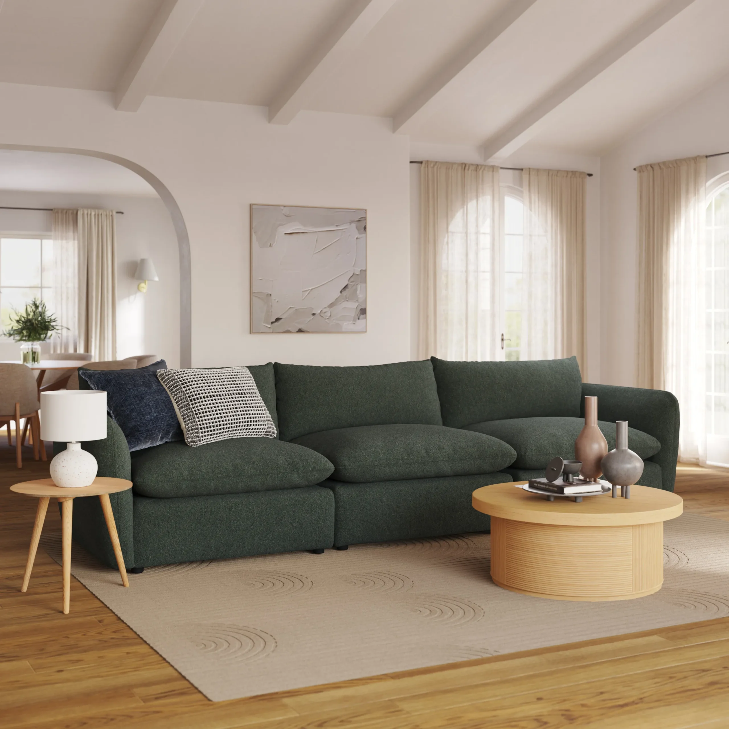 Leigh 131.5_ Modular Sofa - Green Wool Bouclé