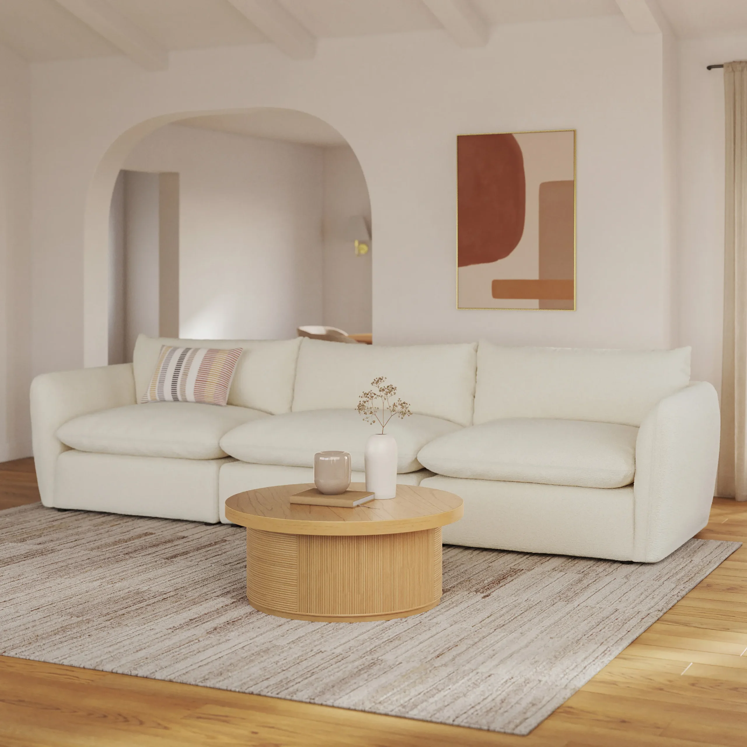 Leigh 131.5_ Modular Sofa - Ivory Wool Bouclé