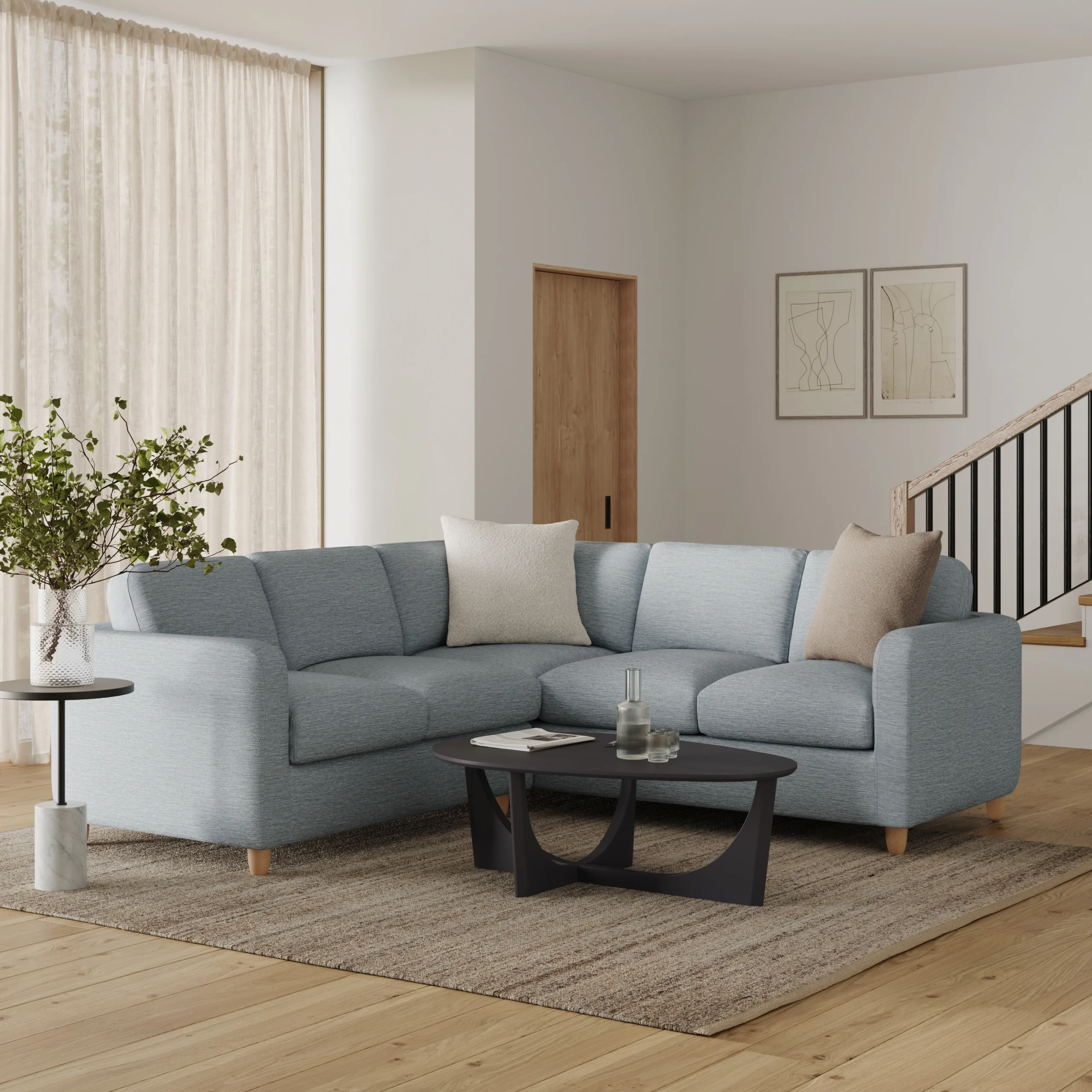 Vati 92_ Corner Sectional -  Natural Oak and Silver Light Blue