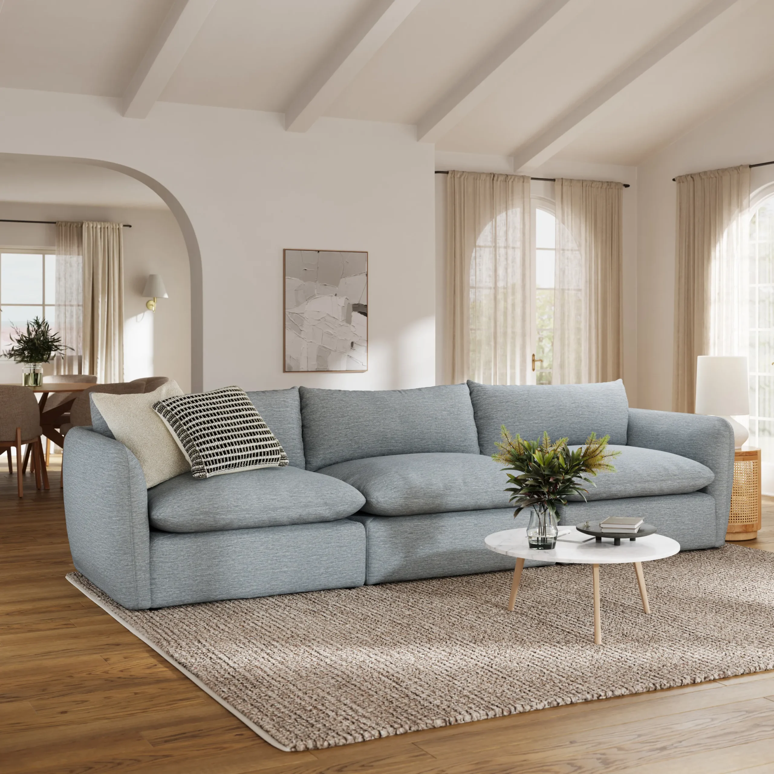 Leigh 131.5_ Modular Sofa - Silver Light Blue